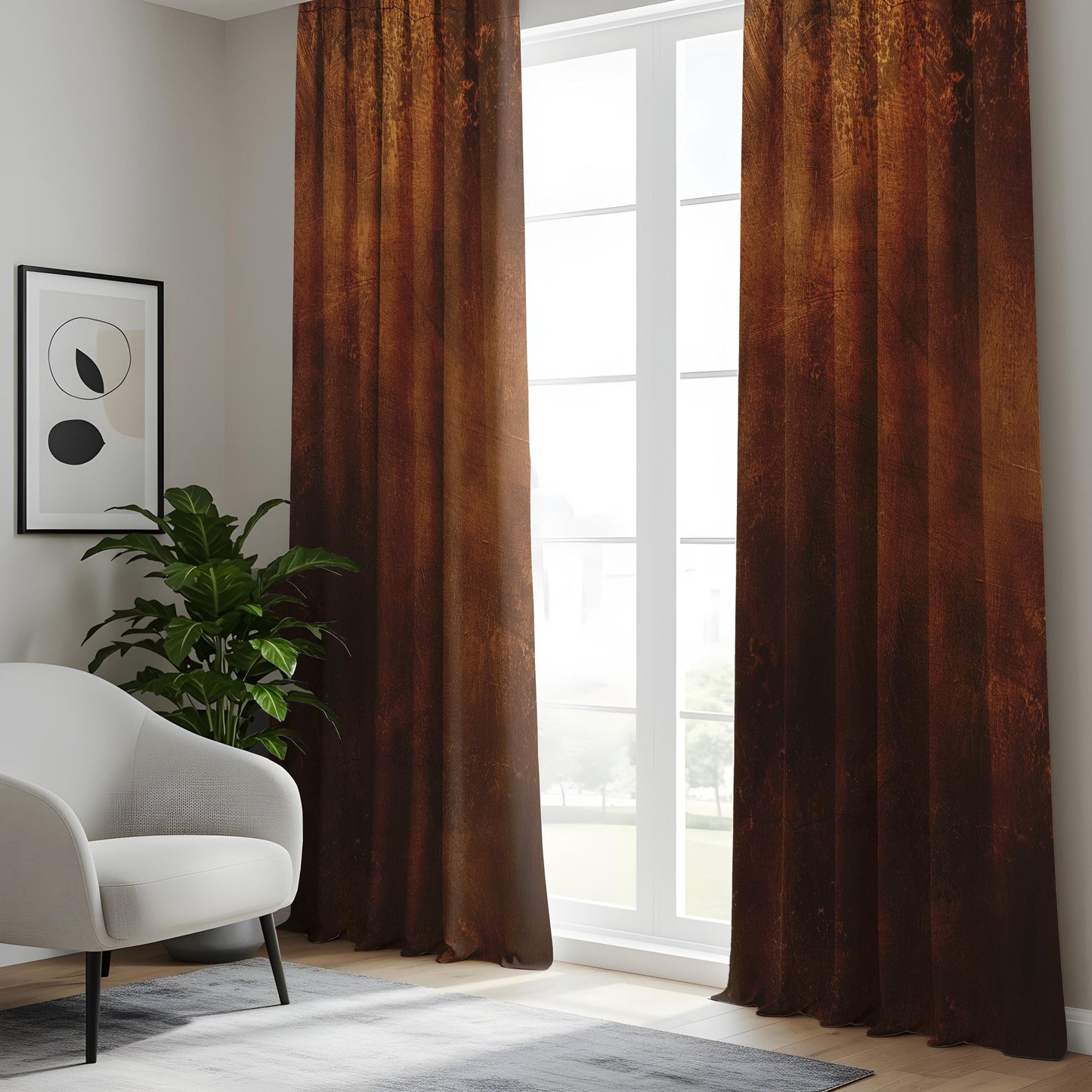 Onay Rustic Brown Distressed Curtains, Vintage Industrial Window Drapes