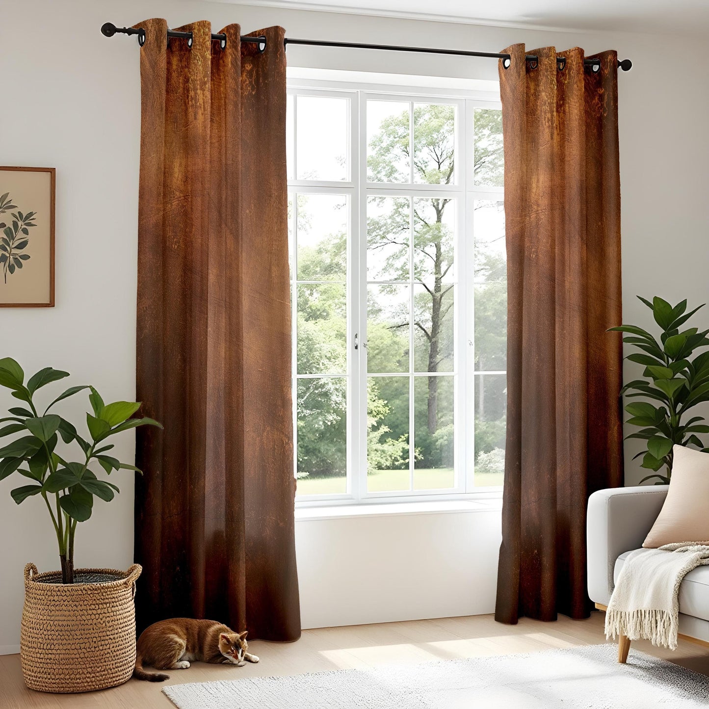 Onay Rustic Brown Distressed Curtains, Vintage Industrial Window Drapes