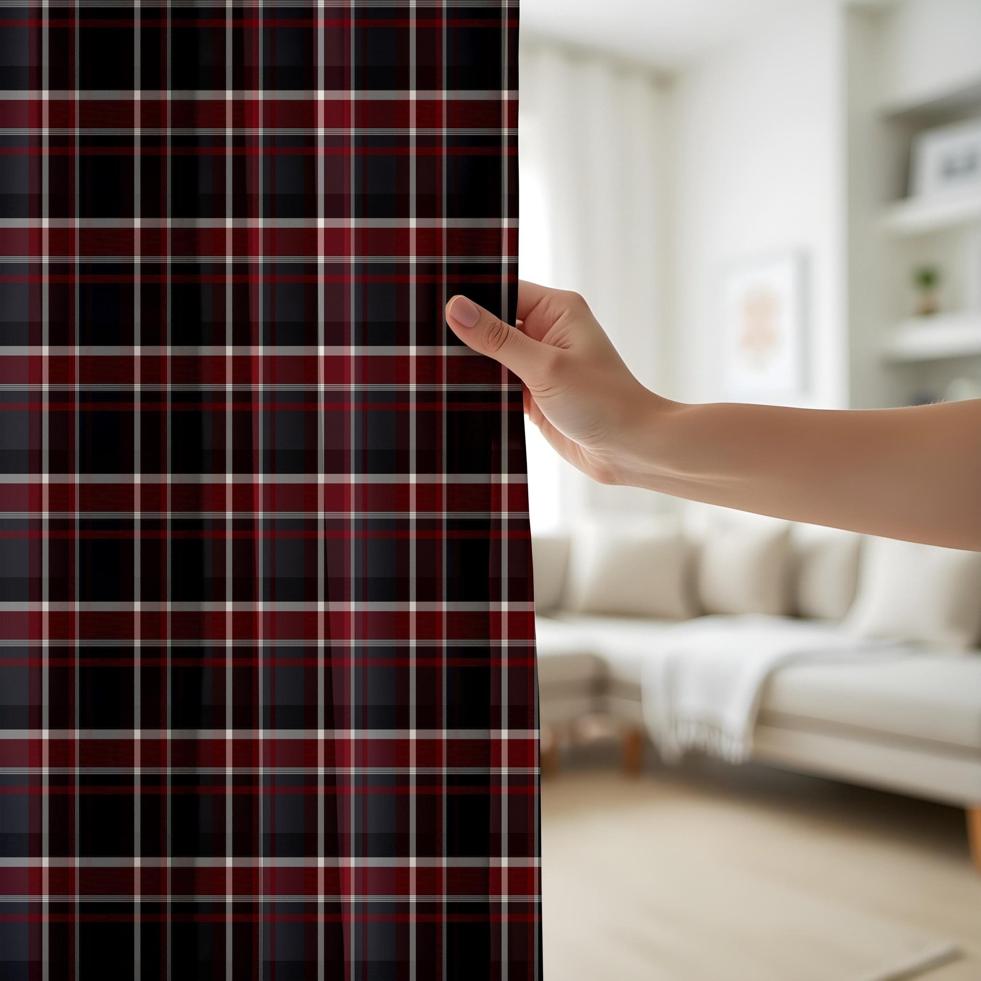 Onay Rustic Lodge Plaid Curtains – Classic Red and Black Tartan Drapes