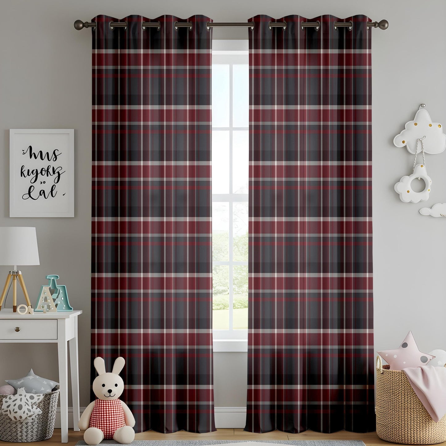 Onay Rustic Lodge Plaid Curtains – Classic Red and Black Tartan Drapes