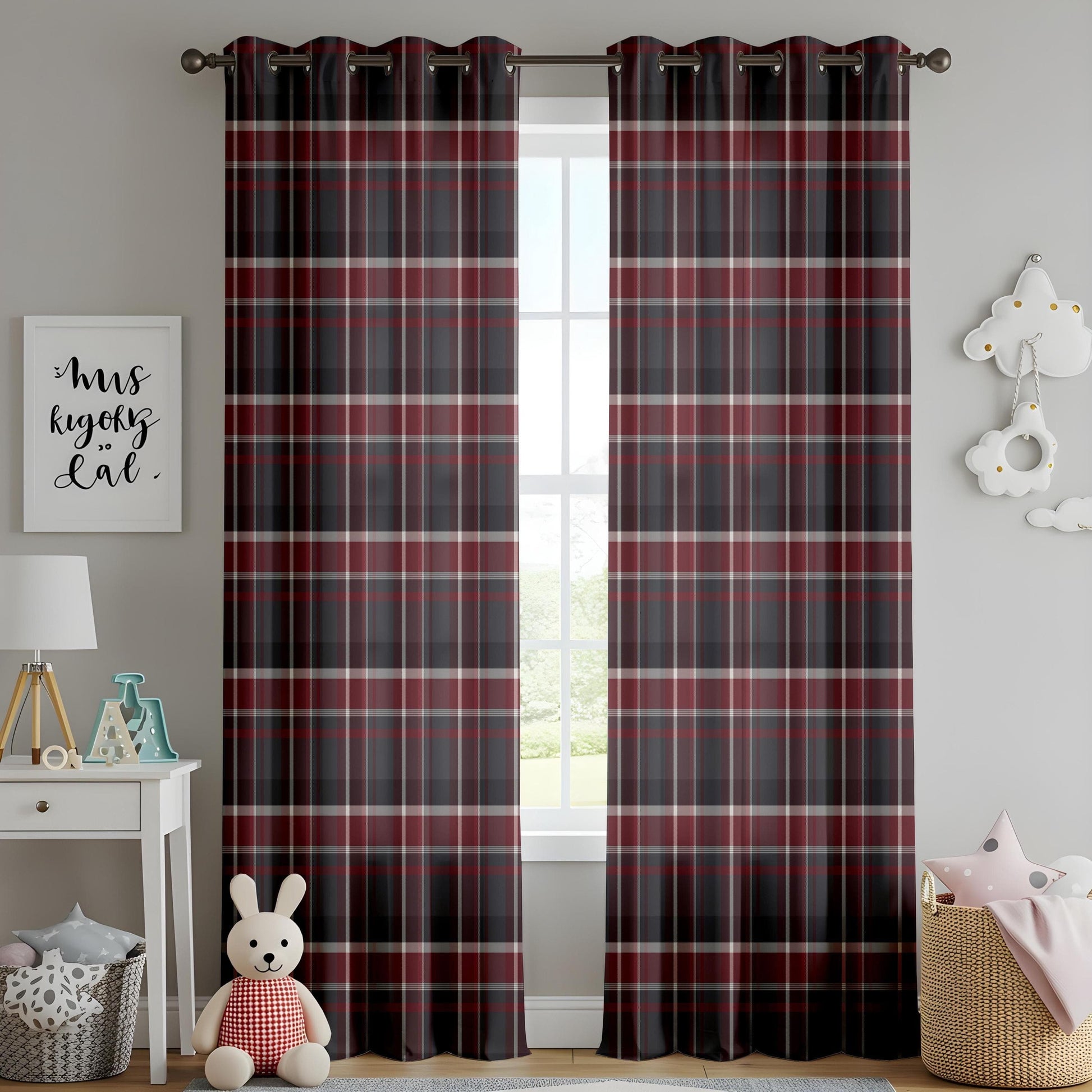 Onay Rustic Lodge Plaid Curtains – Classic Red and Black Tartan Drapes