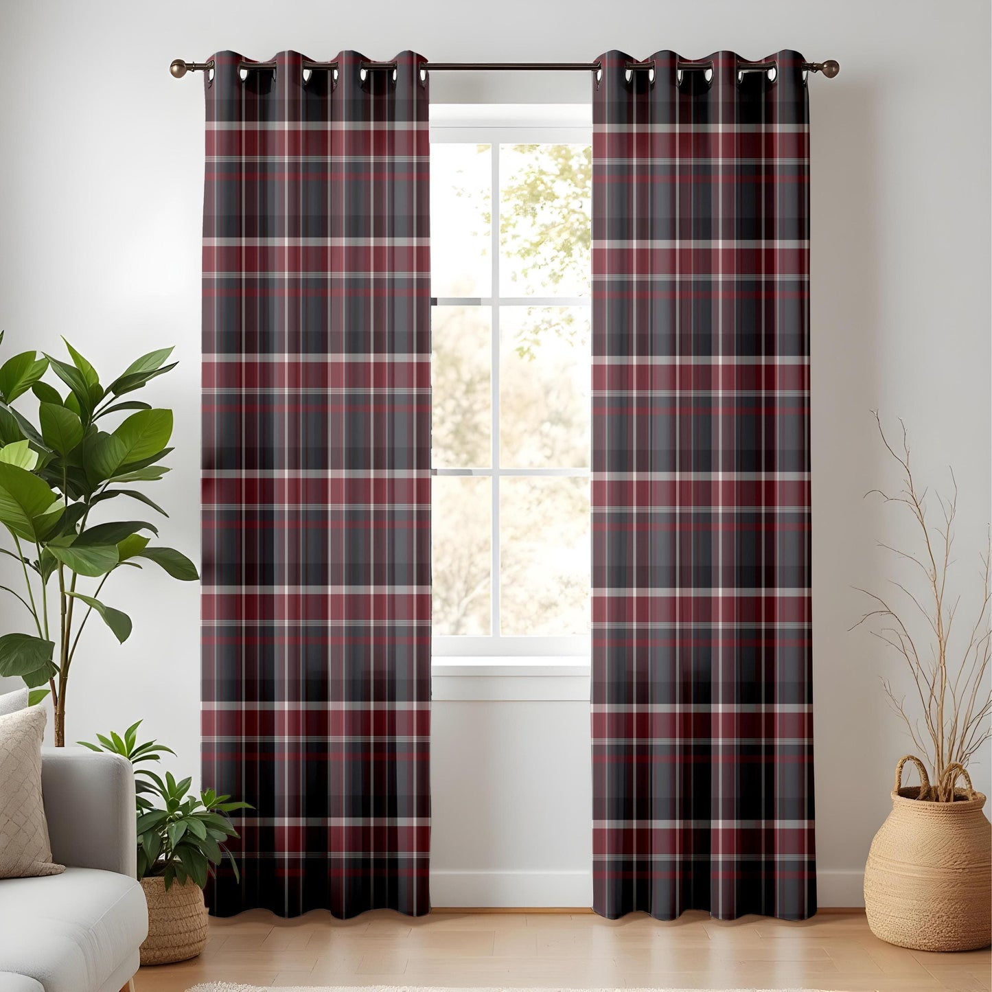 Onay Rustic Lodge Plaid Curtains – Classic Red and Black Tartan Drapes