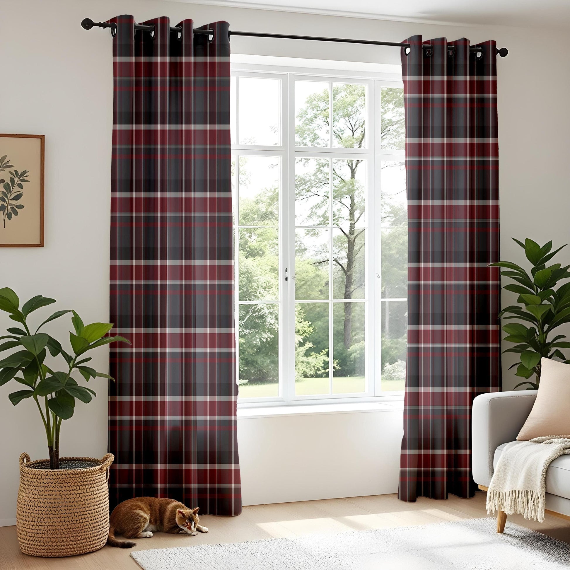Onay Rustic Lodge Plaid Curtains – Classic Red and Black Tartan Drapes