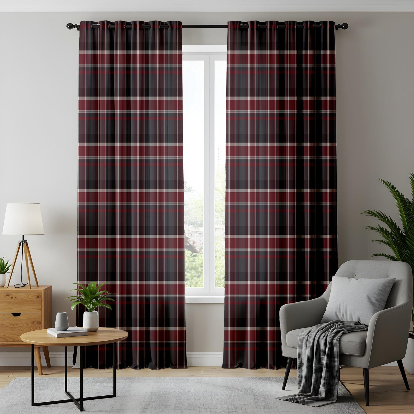 Onay Rustic Lodge Plaid Curtains – Classic Red and Black Tartan Drapes