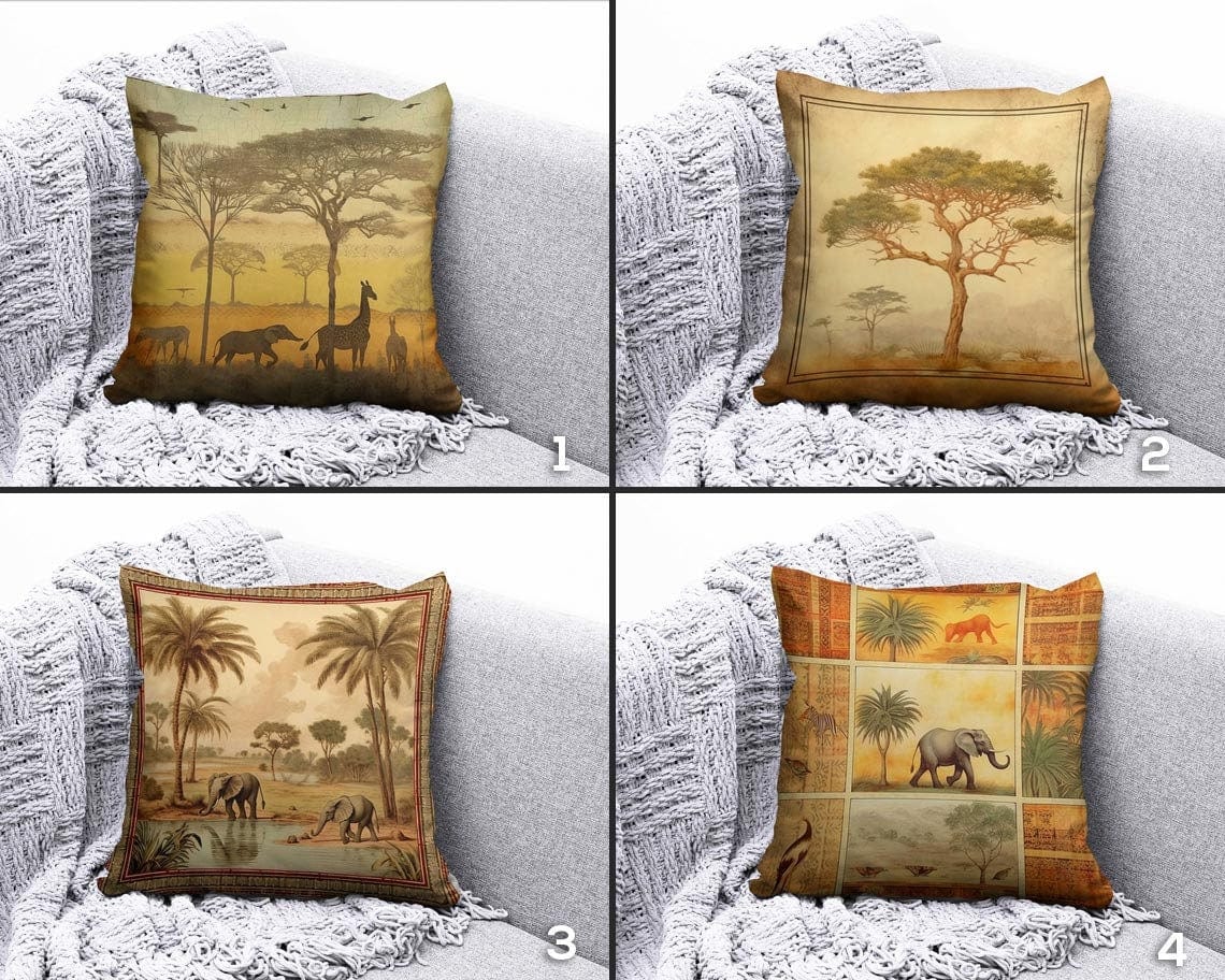 Onay Safari Giraffe Family and Elephant Decor Cushion Cover