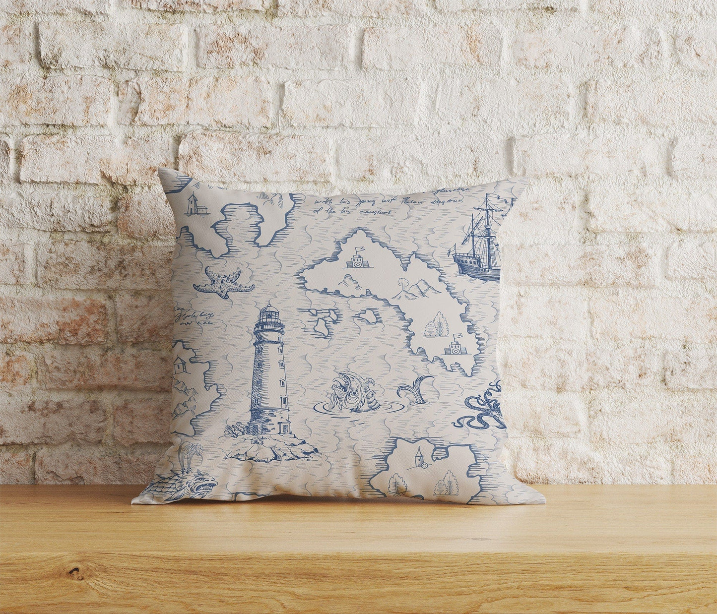 Onay Home Textile Cushion Covers 7 / 12 x 12 inch (30 x 30 cm) Double Side Sailor Cushion Cover Old Map Pillow Cover Lighthouse Throw
