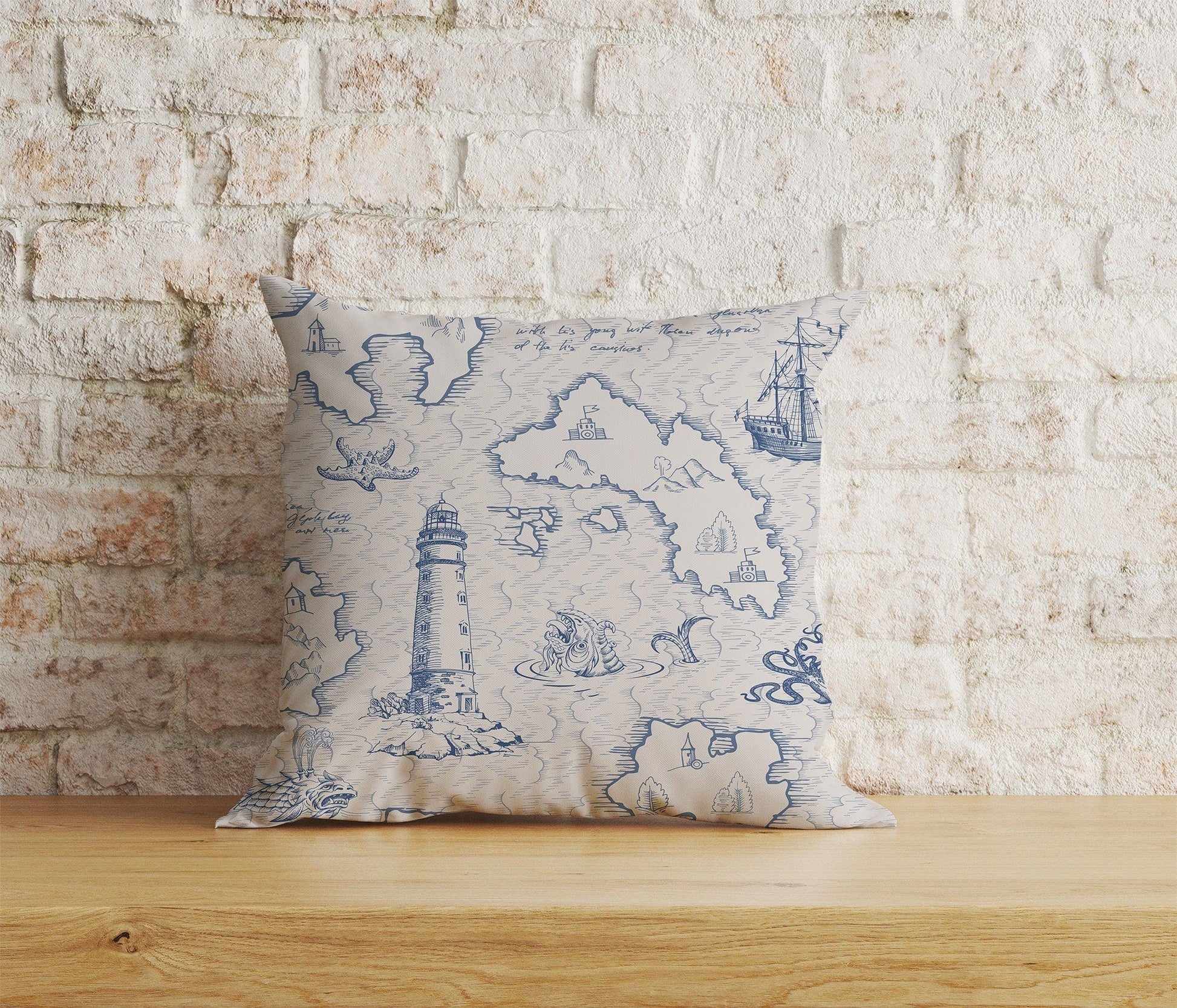 Onay Home Textile Cushion Covers 7 / 12 x 12 inch (30 x 30 cm) Double Side Sailor Cushion Cover Old Map Pillow Cover Lighthouse Throw