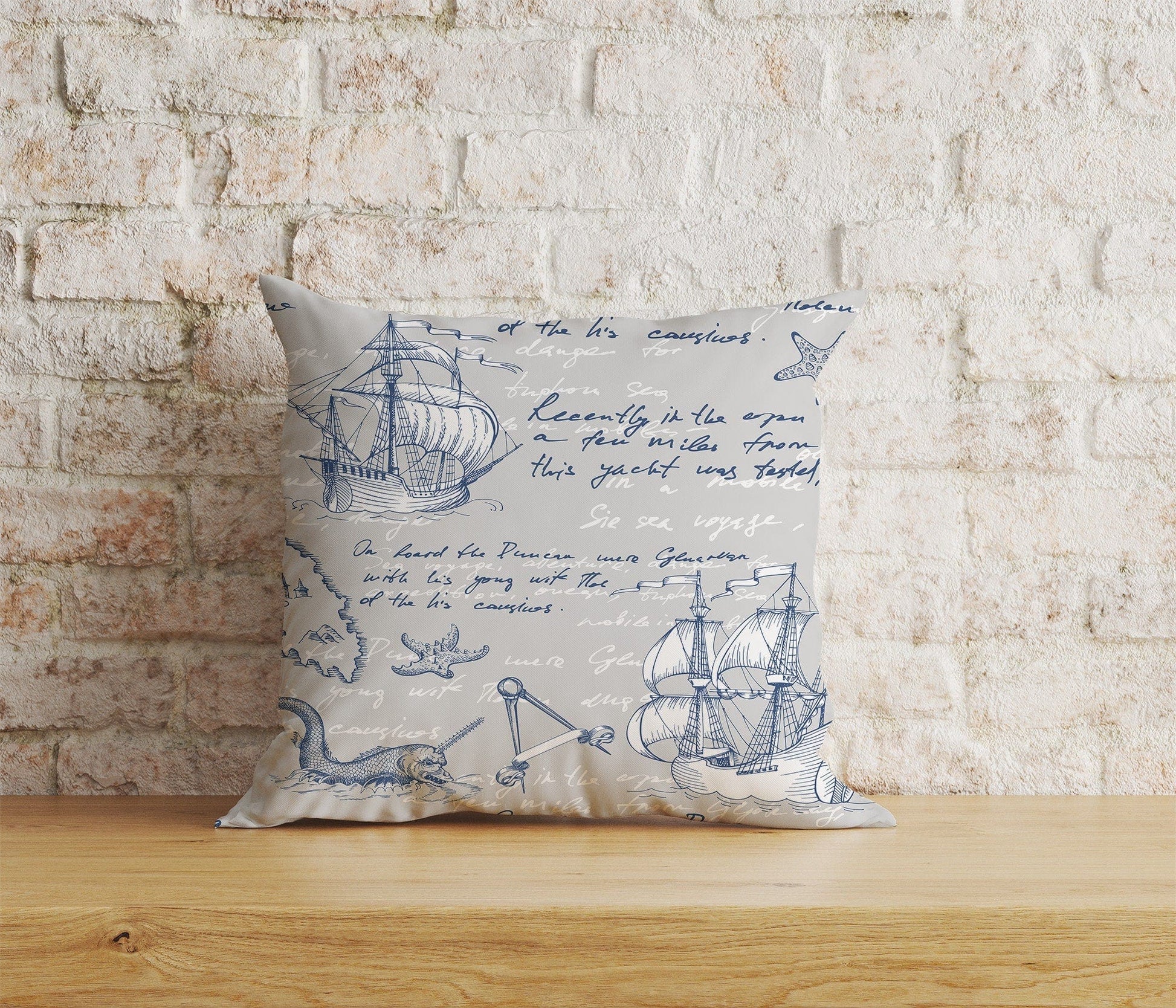 Onay Home Textile Cushion Covers 6 / 12 x 12 inch (30 x 30 cm) Double Side Sailor Cushion Cover Old Map Pillow Cover Lighthouse Throw