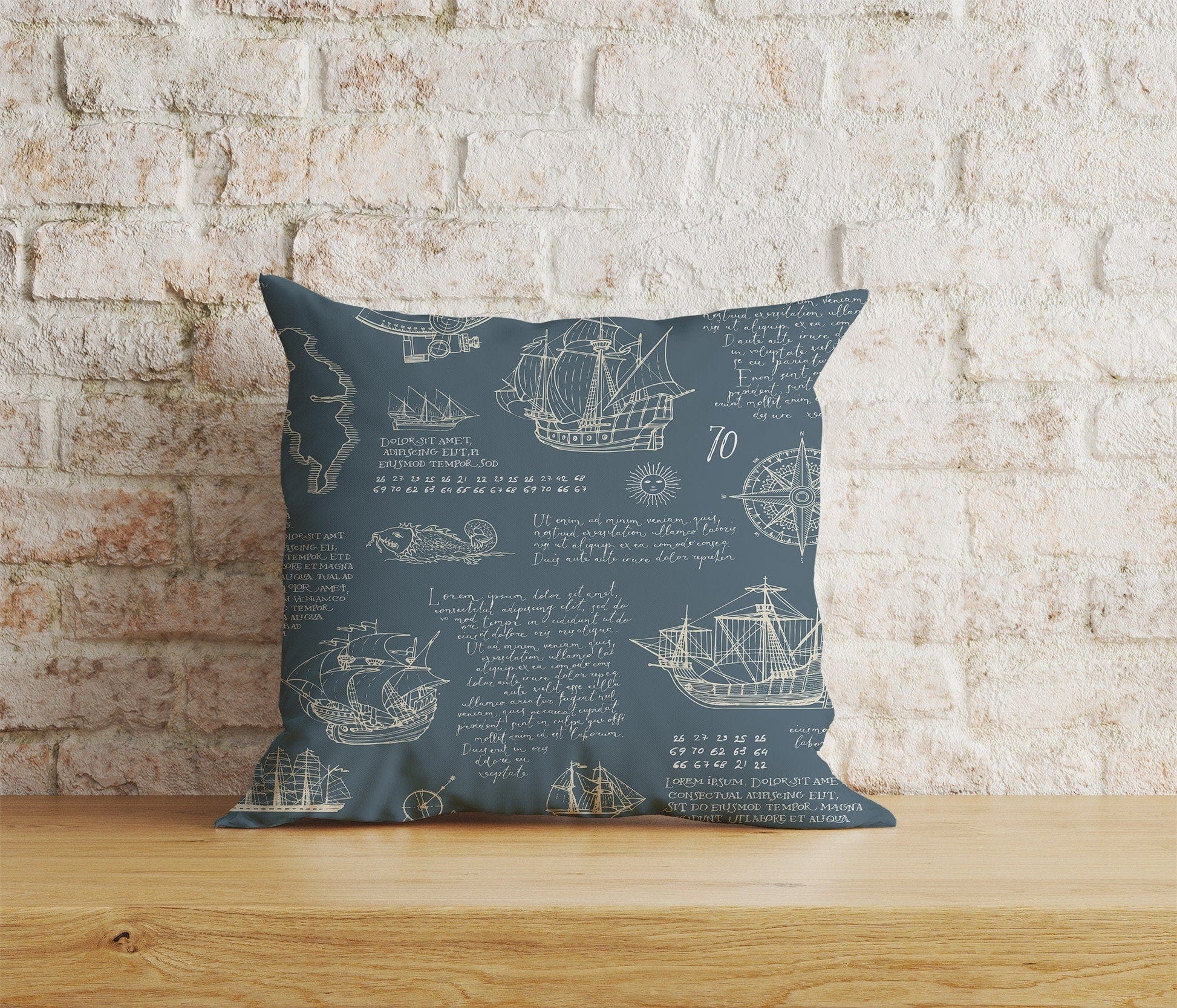 Onay Home Textile Cushion Covers 3 / 12 x 12 inch (30 x 30 cm) Double Side Sailor Cushion Cover Old Map Pillow Cover Lighthouse Throw