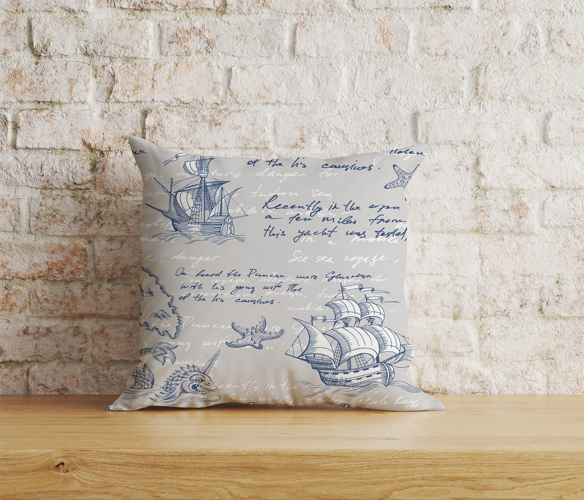 Onay Home Textile Cushion Covers 2 / 12 x 12 inch (30 x 30 cm) Double Side Sailor Cushion Cover Old Map Pillow Cover Lighthouse Throw