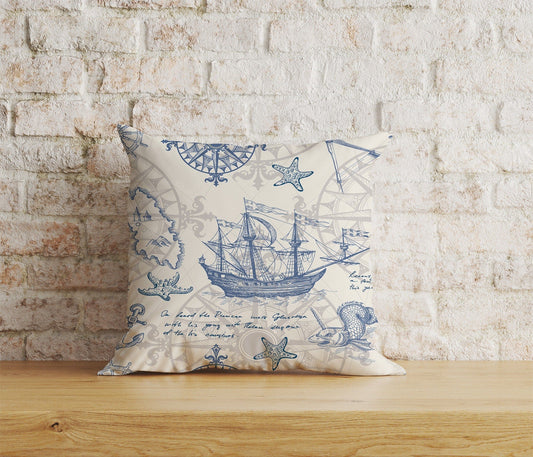 Onay Home Textile Cushion Covers 1 / 12 x 12 inch (30 x 30 cm) Double Side Sailor Cushion Cover Old Map Pillow Cover Lighthouse Throw