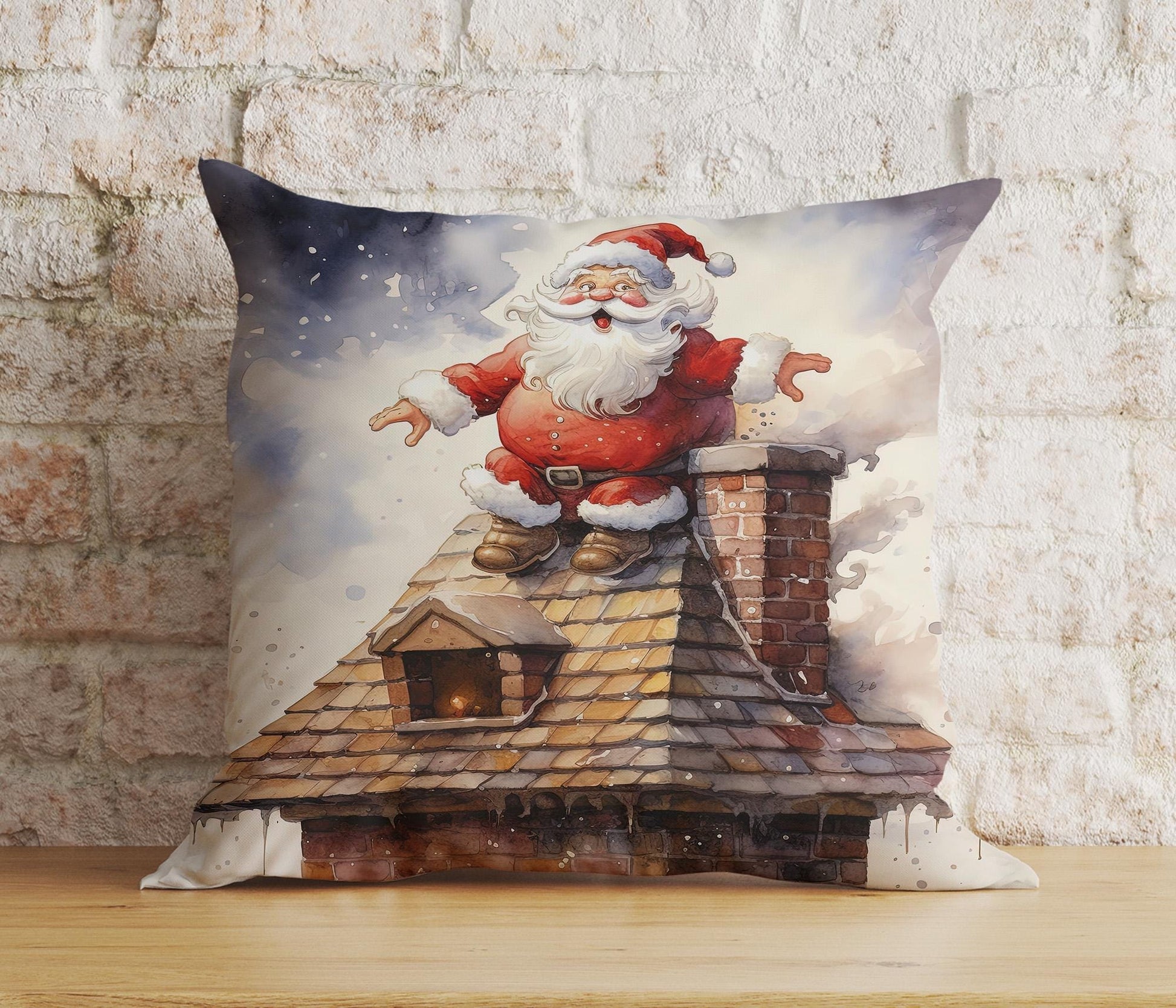 Onay 2 / 12 x 12 inch (30 x 30 cm) Double Side Santa Chimney Christmas Festive Decorative Cushion Covers