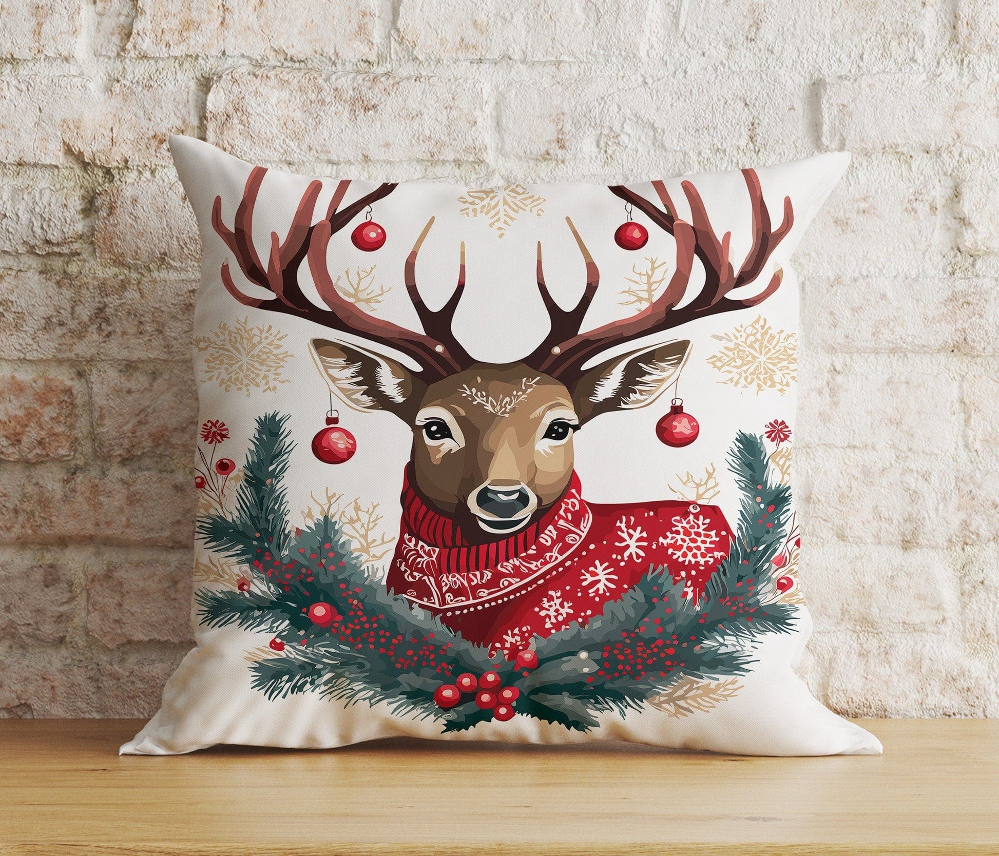 Onay 8 / 12 x 12 inch (30 x 30 cm) Double Side Santa Claus and Reindeer Christmas Pillow Covers