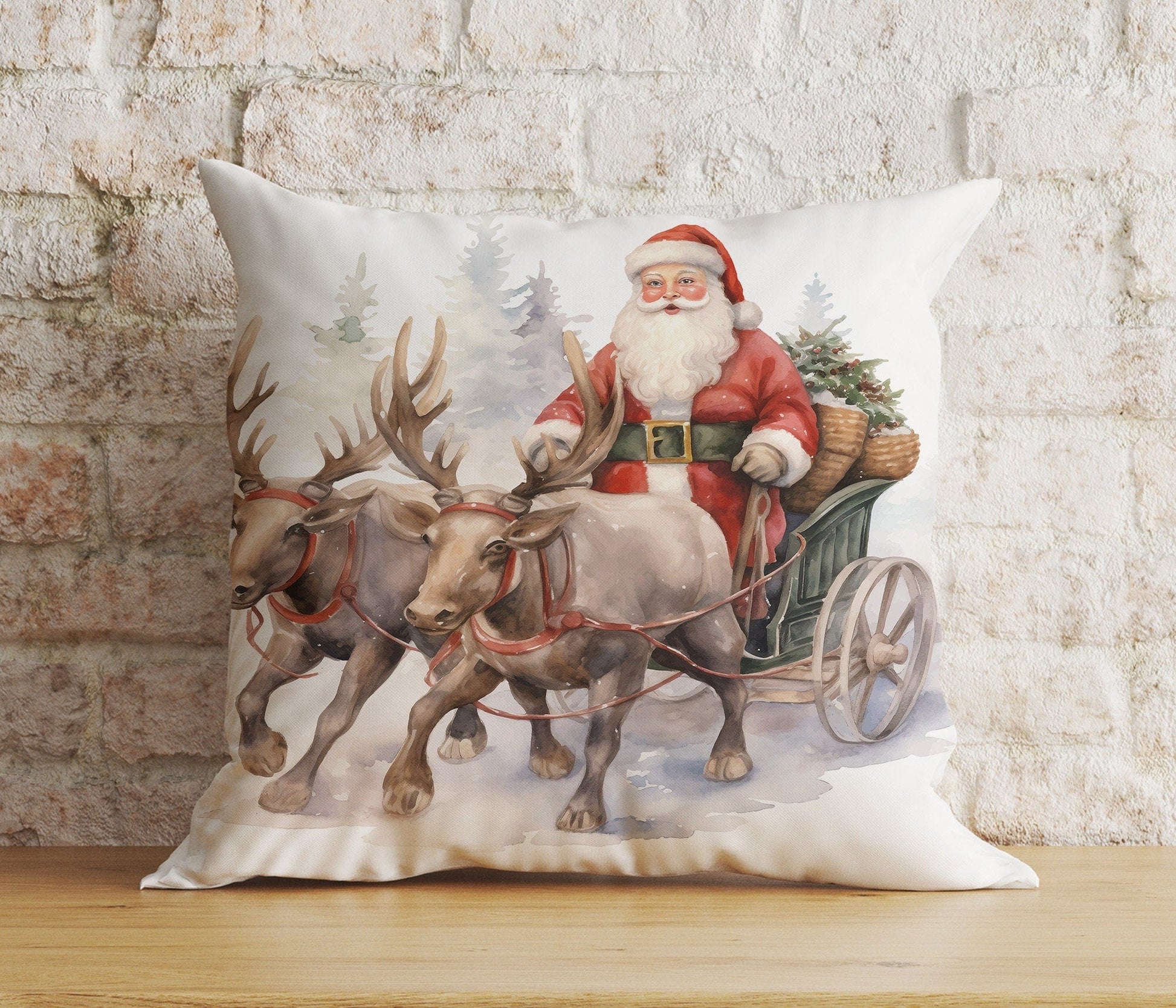 Onay 6 / 12 x 12 inch (30 x 30 cm) Double Side Santa Claus and Reindeer Christmas Pillow Covers