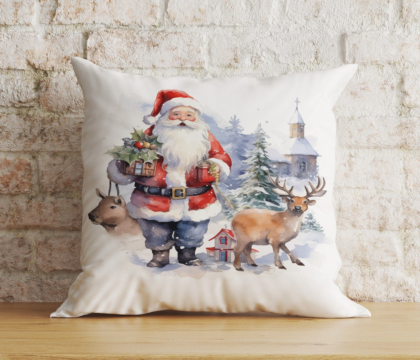 Onay 4 / 12 x 12 inch (30 x 30 cm) Double Side Santa Claus and Reindeer Christmas Pillow Covers