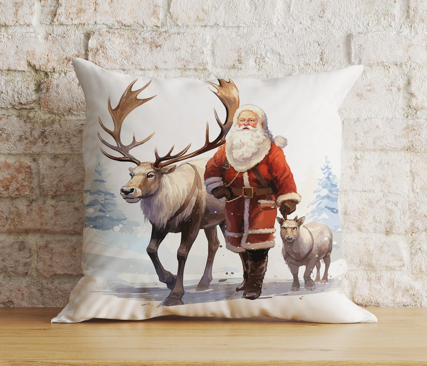 Onay 1 / 12 x 12 inch (30 x 30 cm) Double Side Santa Claus and Reindeer Christmas Pillow Covers