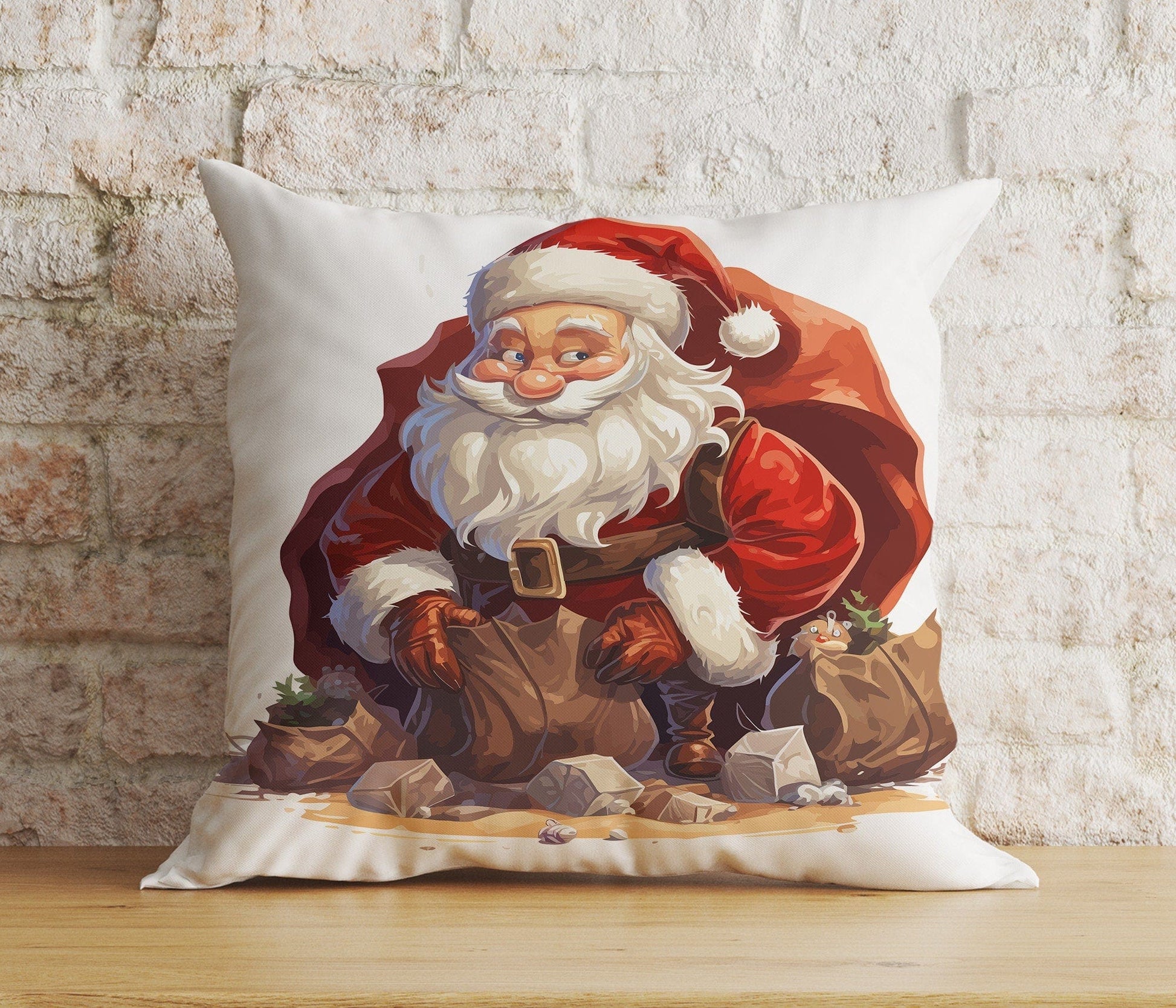 Onay Cushion Covers 7 / 12 x 12 inch (30 x 30 cm) Double Side Santa Claus Design Pillow Covers Red Christmas Cushion Cover