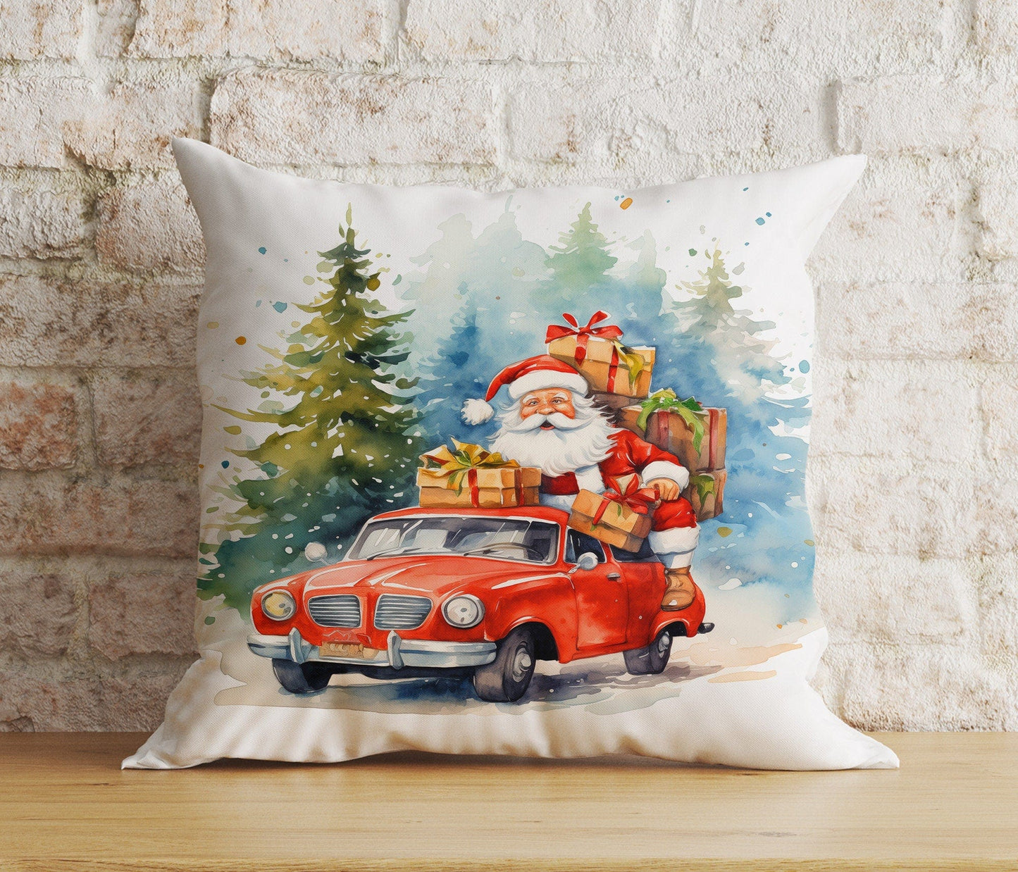 Onay Cushion Covers 4 / 12 x 12 inch (30 x 30 cm) Double Side Santa Claus Design Pillow Covers Red Christmas Cushion Cover