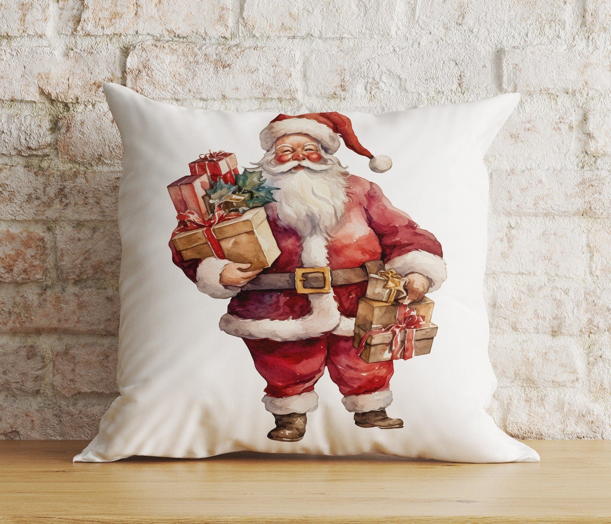 Onay Cushion Covers 3 / 12 x 12 inch (30 x 30 cm) Double Side Santa Claus Design Pillow Covers Red Christmas Cushion Cover