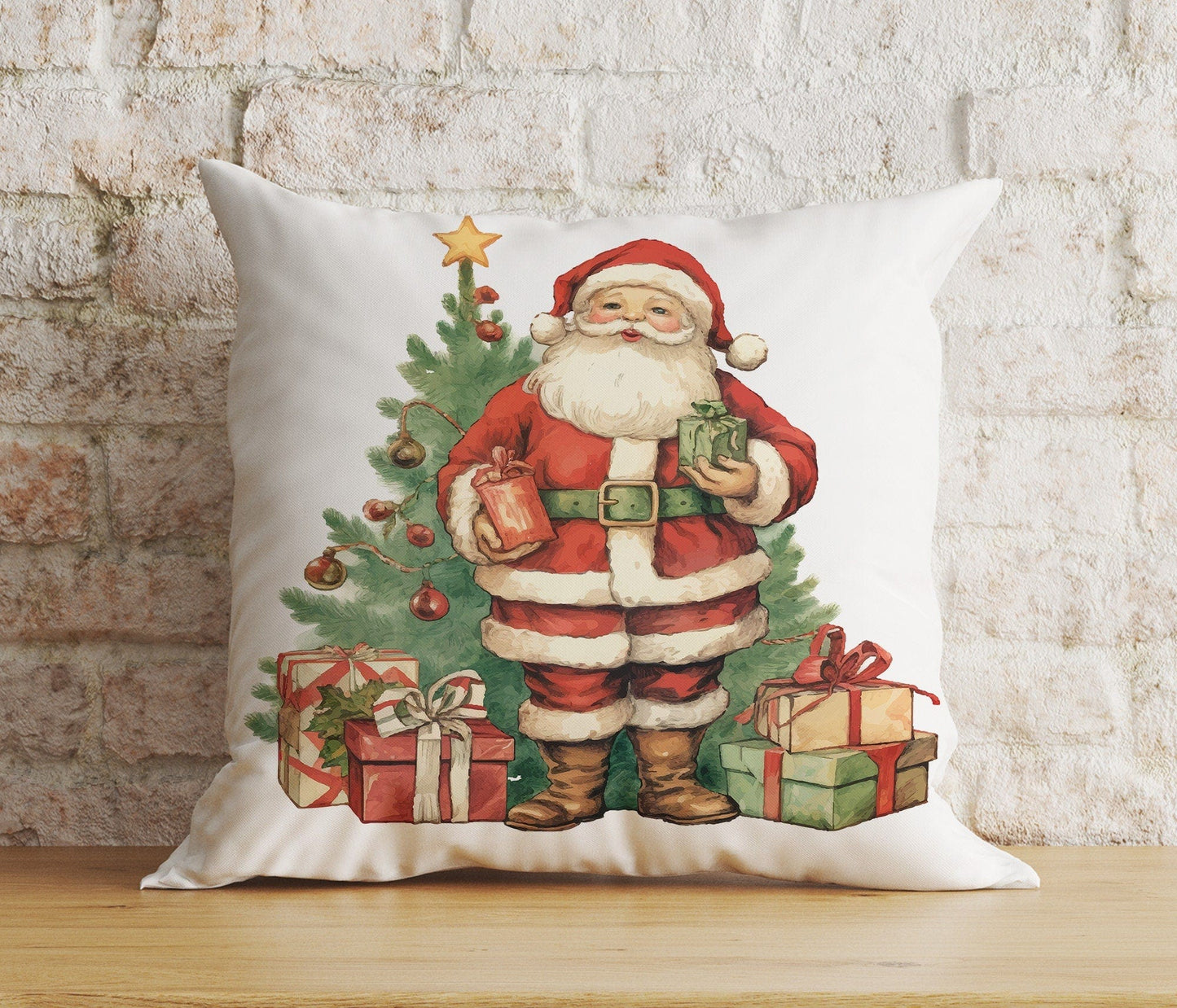 Onay Cushion Covers 2 / 12 x 12 inch (30 x 30 cm) Double Side Santa Claus Design Pillow Covers Red Christmas Cushion Cover