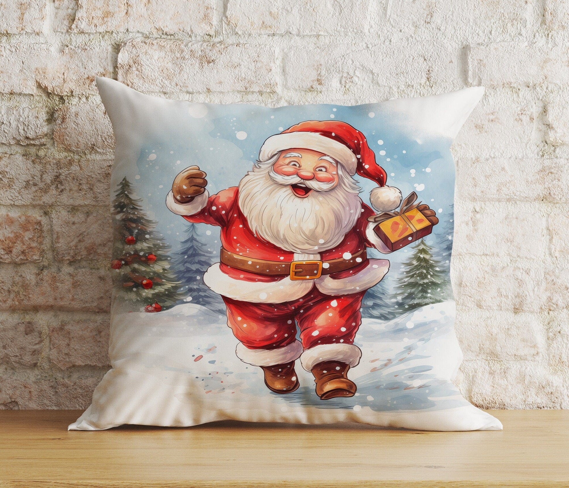Onay 7 / 12 x 12 inch (30 x 30 cm) Double Side Santa Claus With Dog Reindeer Xmas Cushion Cover