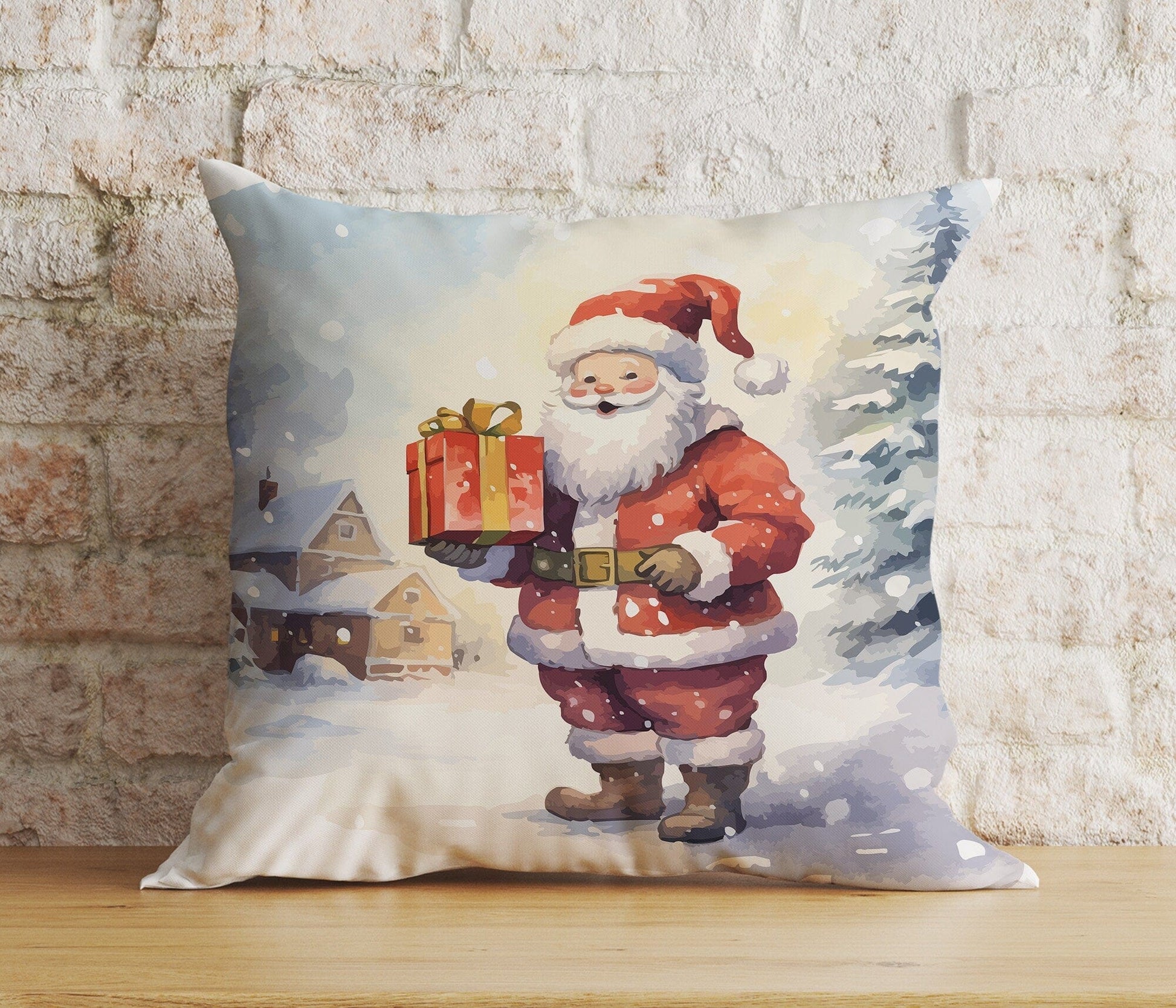 Onay 4 / 12 x 12 inch (30 x 30 cm) Double Side Santa Claus With Dog Reindeer Xmas Cushion Cover