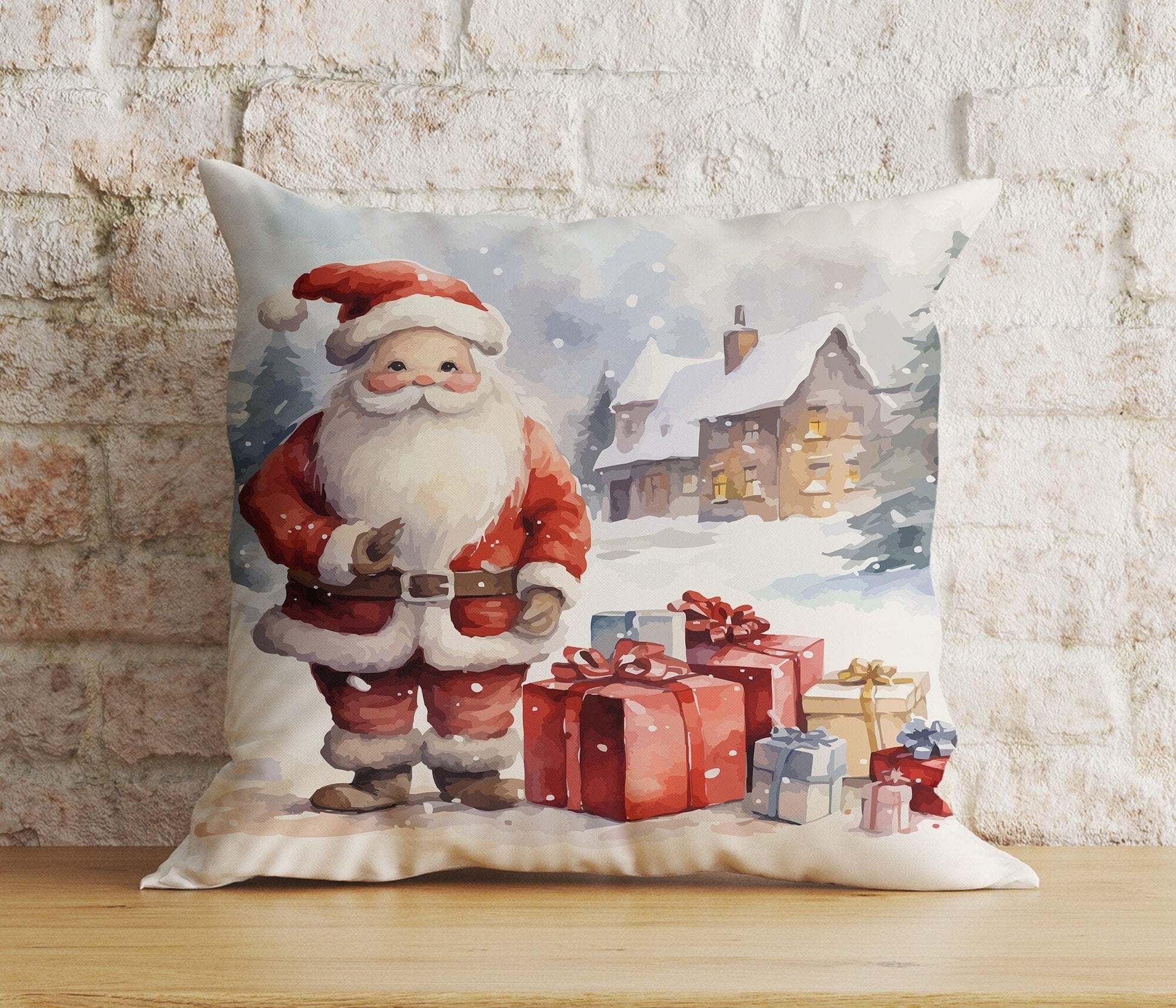 Onay 3 / 12 x 12 inch (30 x 30 cm) Double Side Santa Claus With Dog Reindeer Xmas Cushion Cover