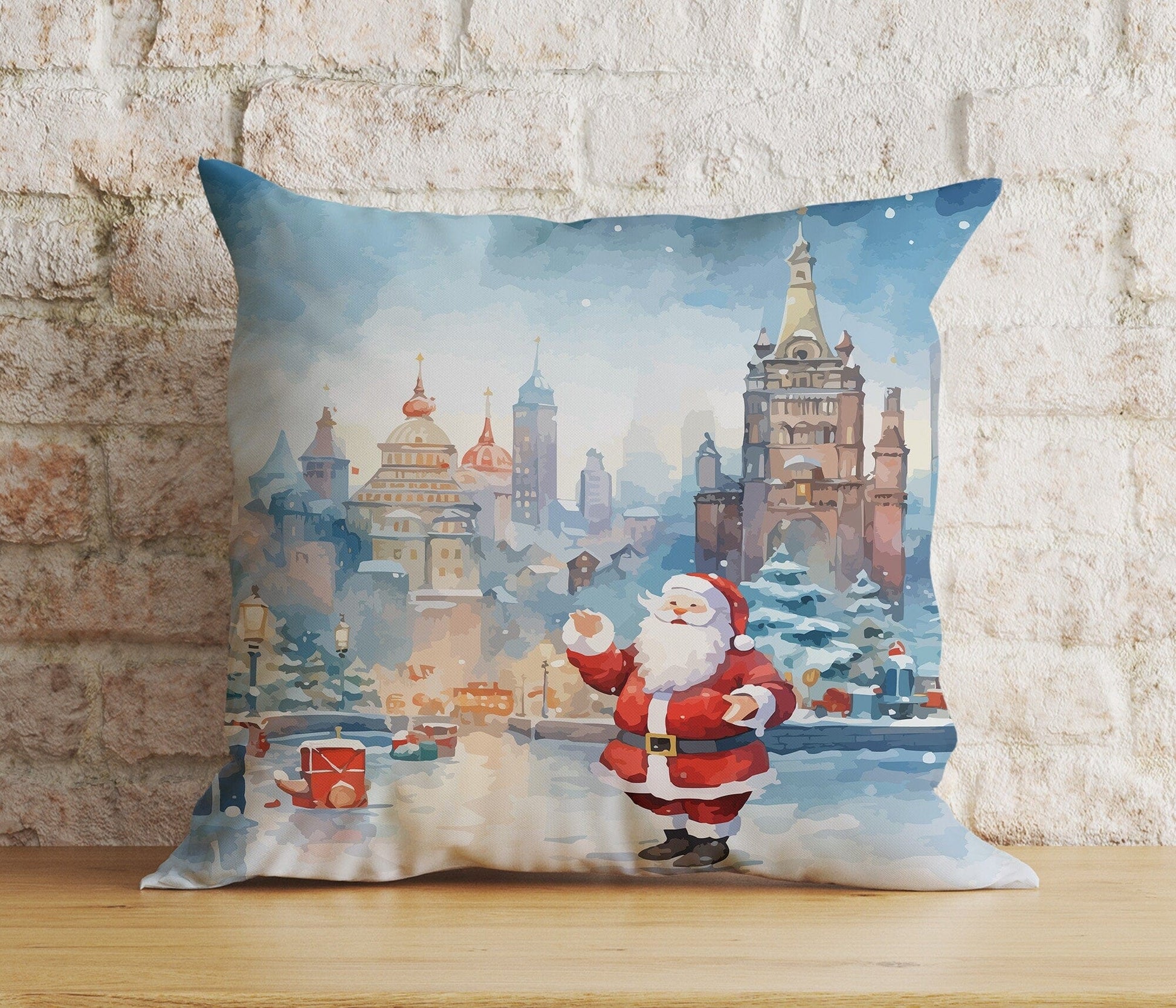 Onay 1 / 12 x 12 inch (30 x 30 cm) Double Side Santa Claus With Dog Reindeer Xmas Cushion Cover