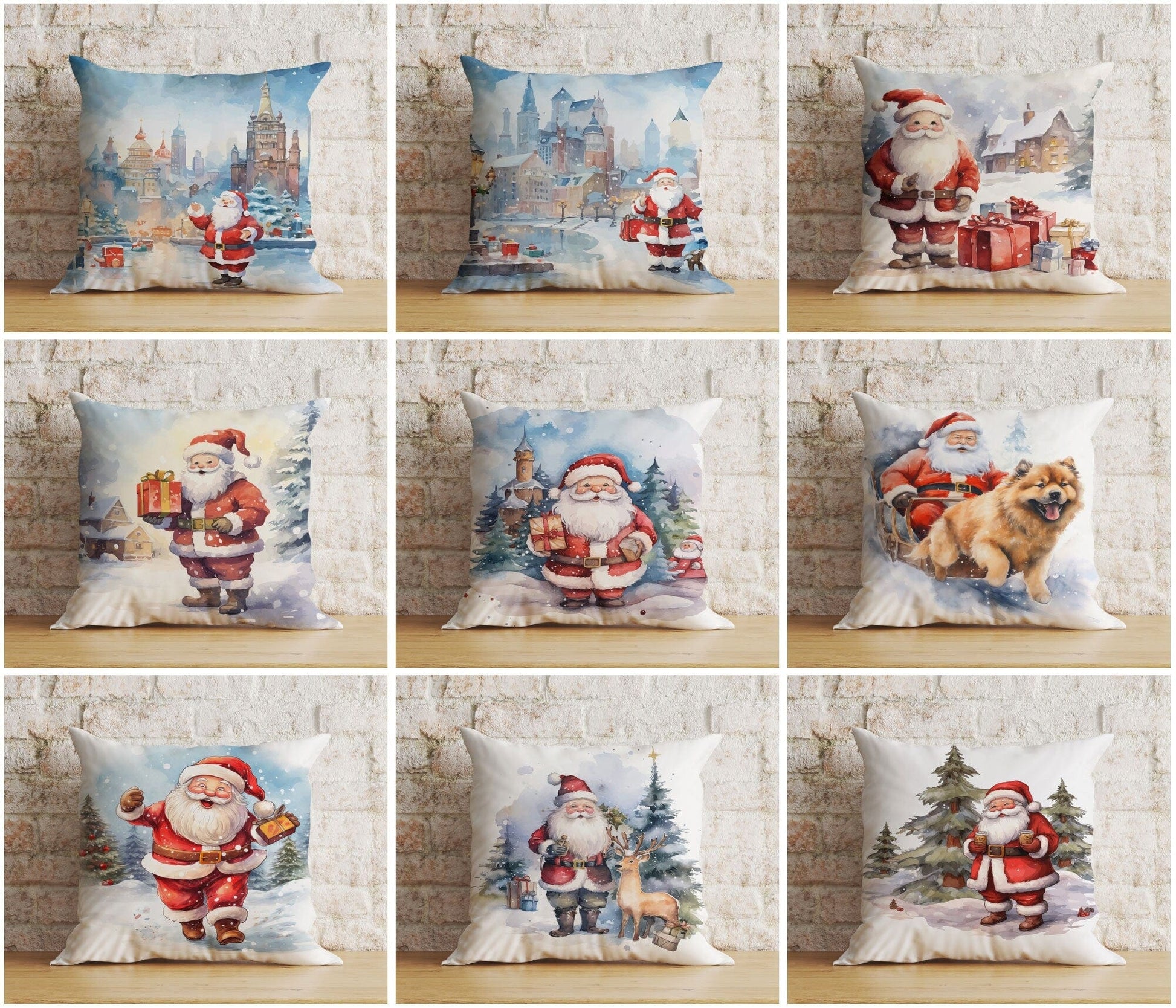 Onay Santa Claus With Dog Reindeer Xmas Cushion Cover