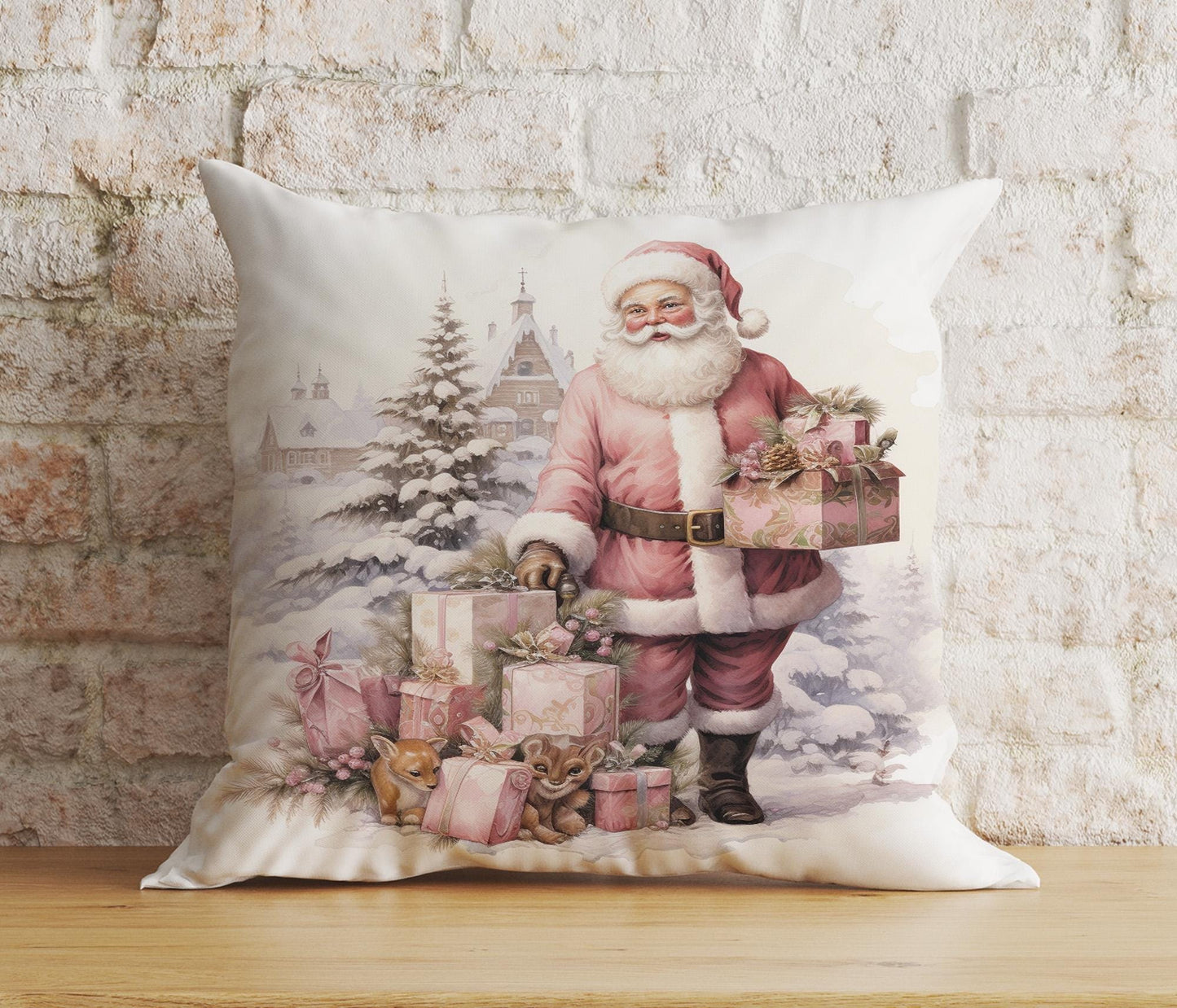 Onay 7 / 12 x 12 inch (30 x 30 cm) Double Side Santa Claus Xmas Festive Santa with Presents Cushion Covers