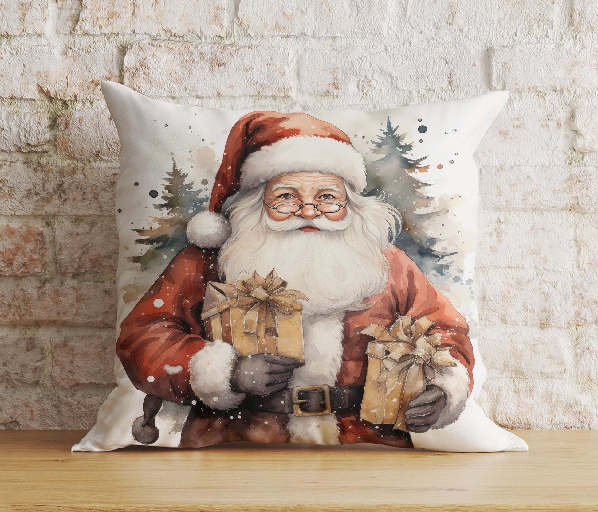 Onay 6 / 12 x 12 inch (30 x 30 cm) Double Side Santa Claus Xmas Festive Santa with Presents Cushion Covers