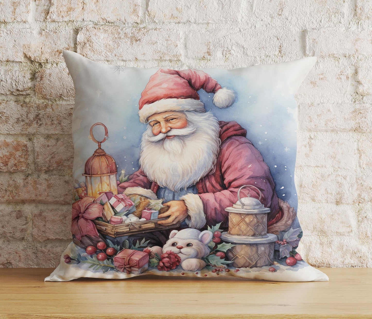 Onay 5 / 12 x 12 inch (30 x 30 cm) Double Side Santa Claus Xmas Festive Santa with Presents Cushion Covers