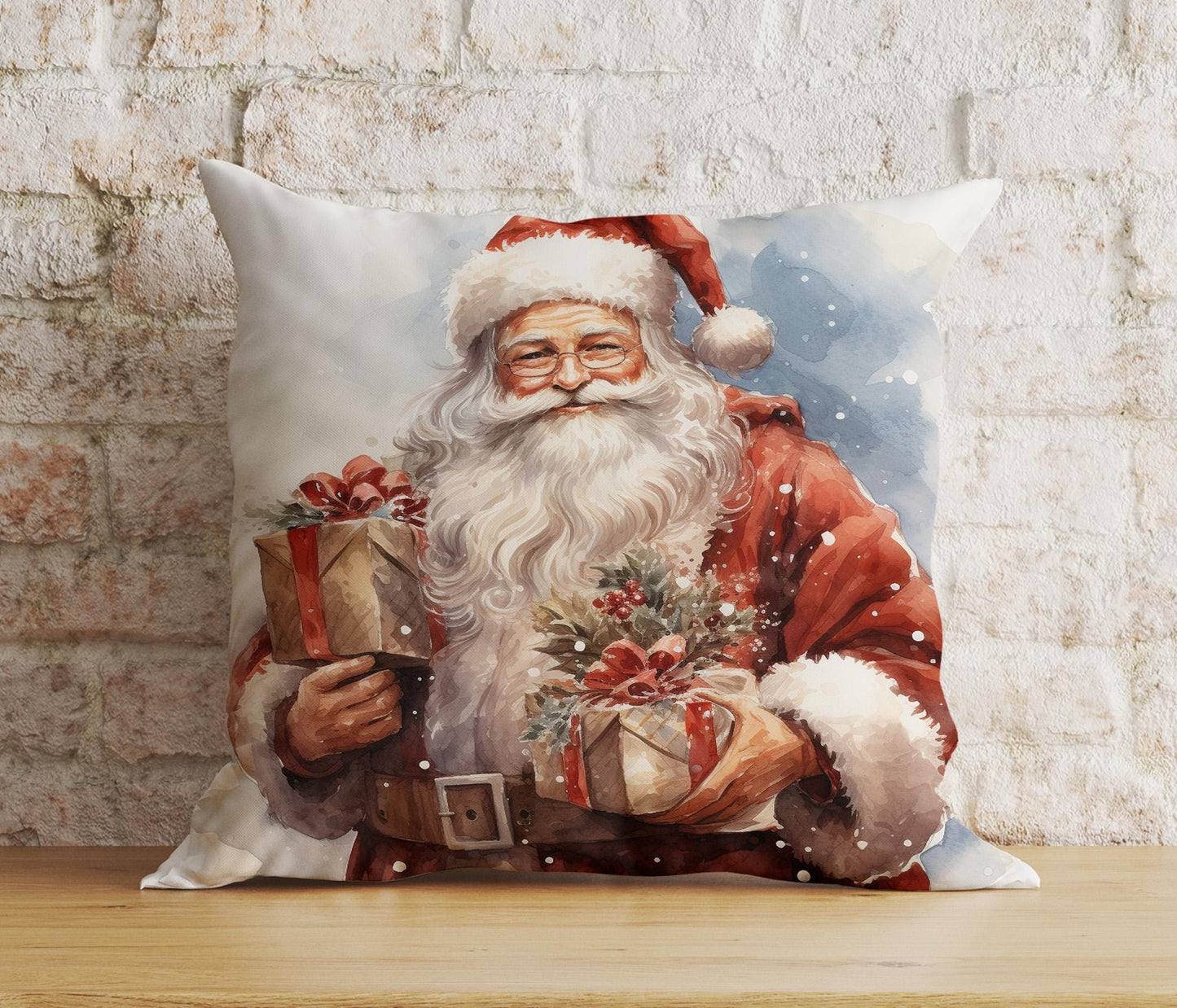 Onay 4 / 12 x 12 inch (30 x 30 cm) Double Side Santa Claus Xmas Festive Santa with Presents Cushion Covers