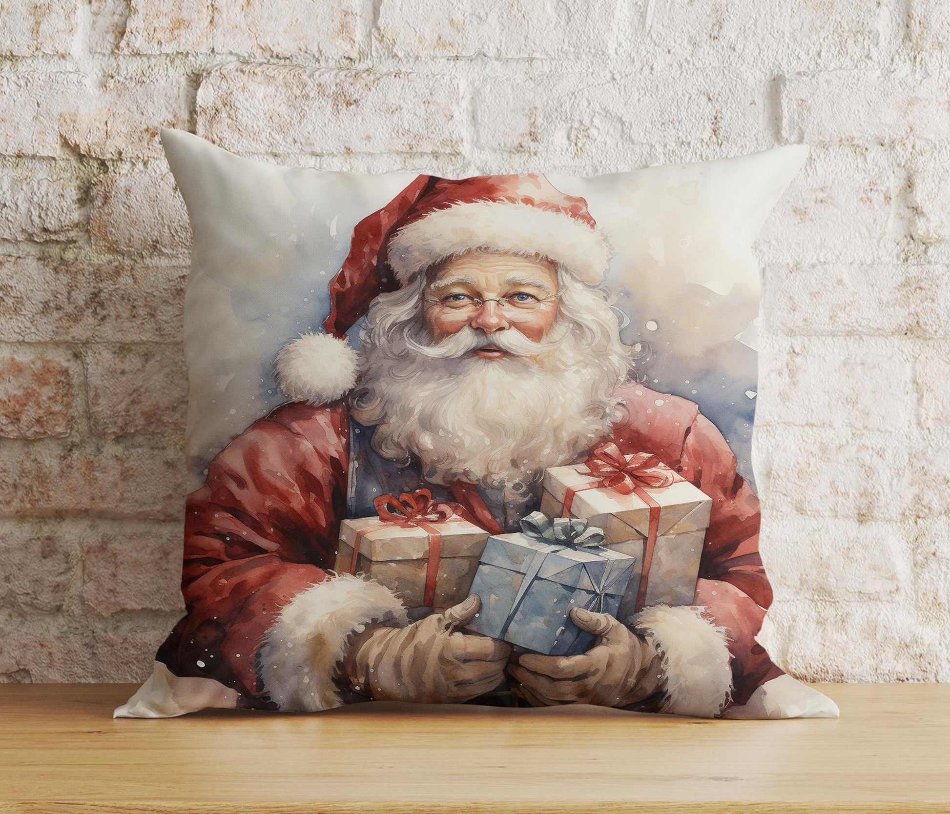 Onay 3 / 12 x 12 inch (30 x 30 cm) Double Side Santa Claus Xmas Festive Santa with Presents Cushion Covers