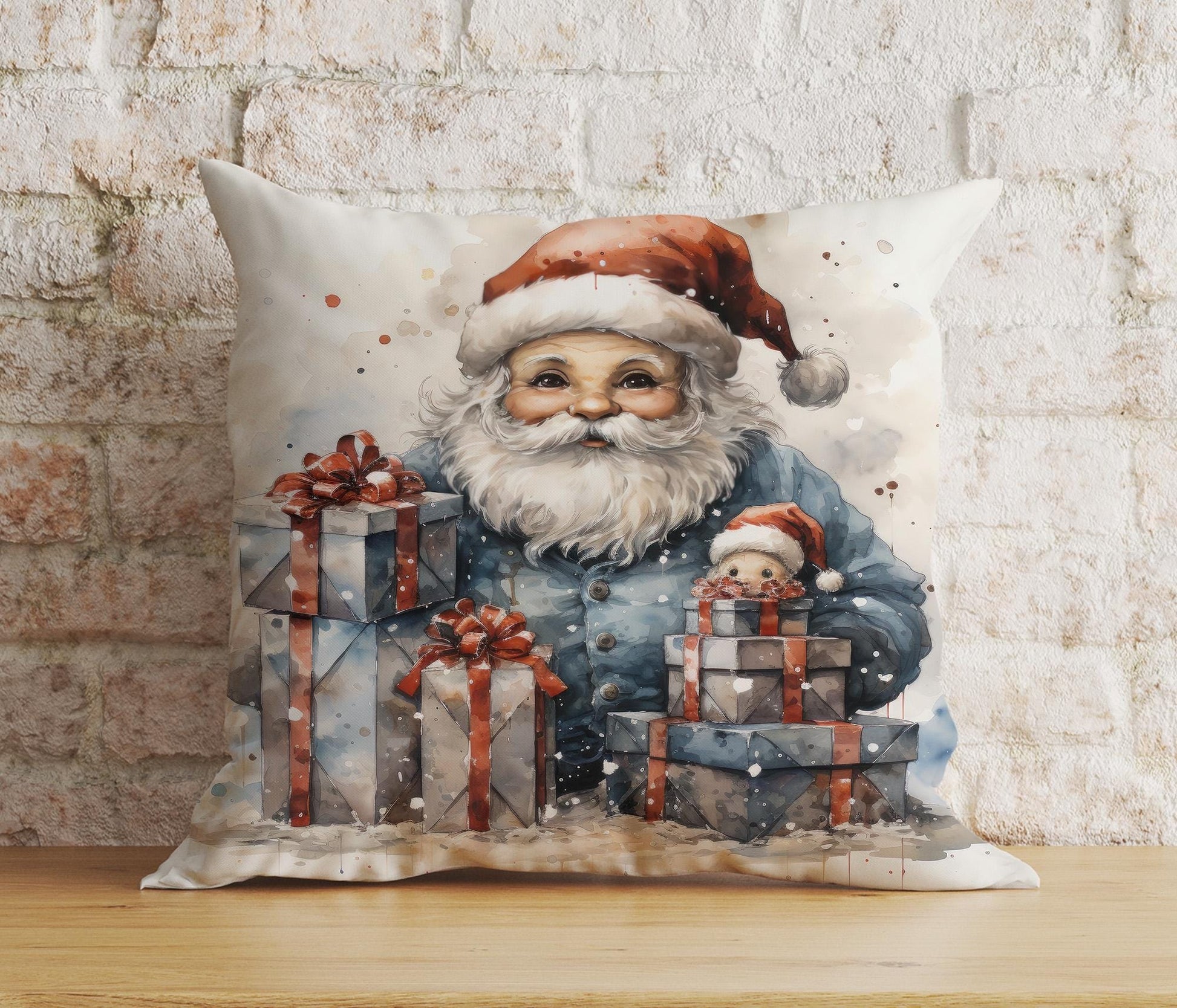 Onay 2 / 12 x 12 inch (30 x 30 cm) Double Side Santa Claus Xmas Festive Santa with Presents Cushion Covers