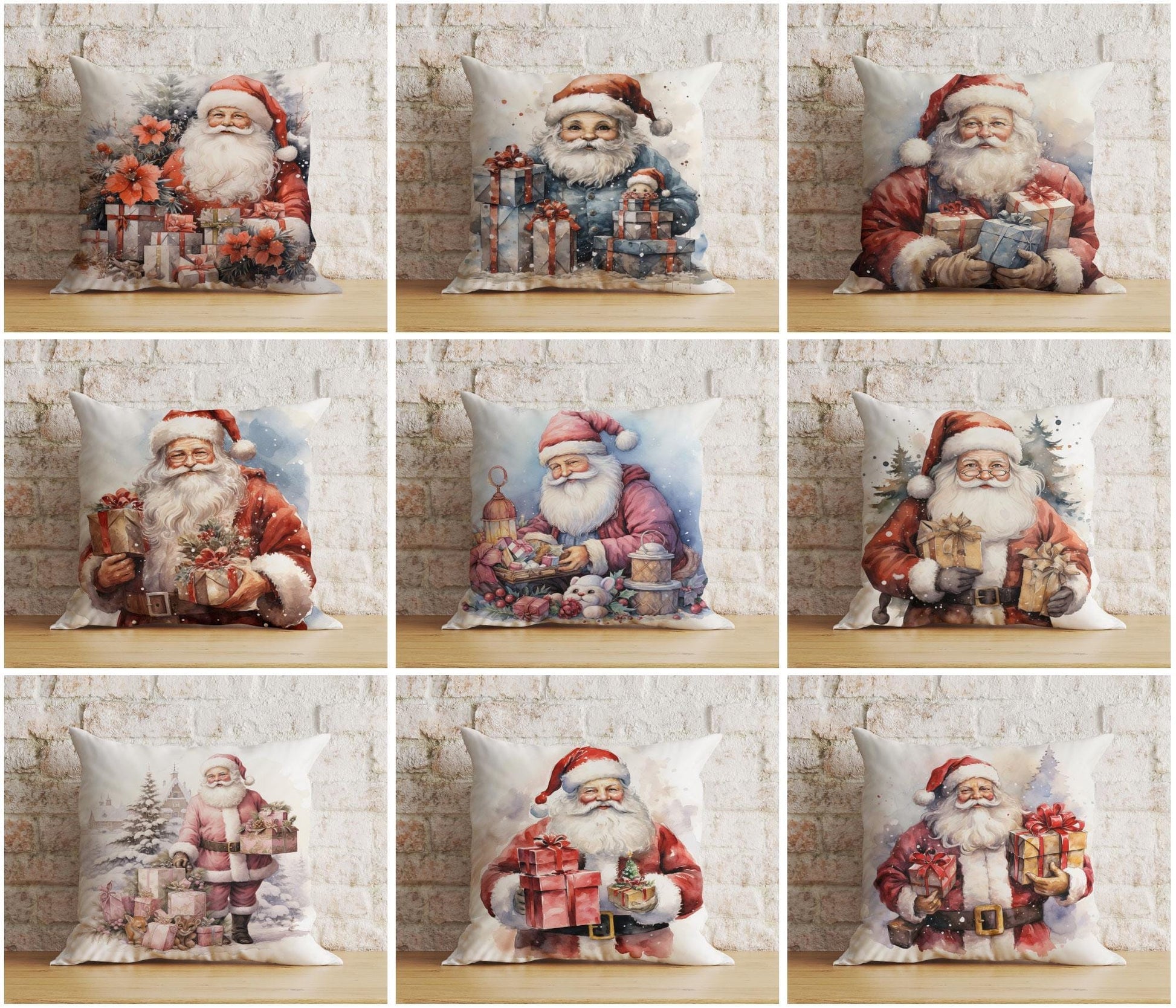 Onay Santa Claus Xmas Festive Santa with Presents Cushion Covers