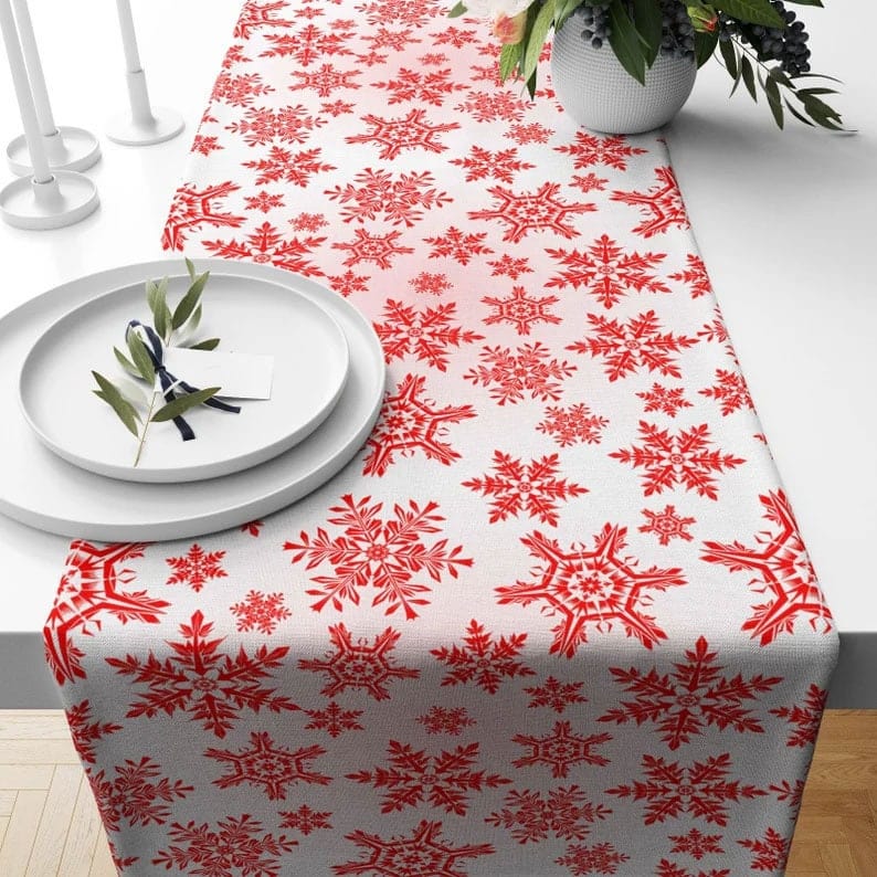 Onay 4 / 12 x 46 inch (30 x 120 cm) Santa Red Snowflake Xmas Print Decors Table Runner