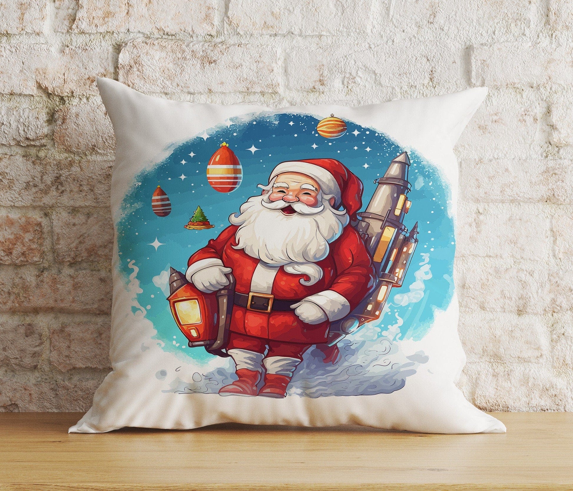 Onay 5 / 12 x 12 inch (30 x 30 cm) Double Side Santa's Sleigh Santa Claus Reindeer Print Cushion Cover
