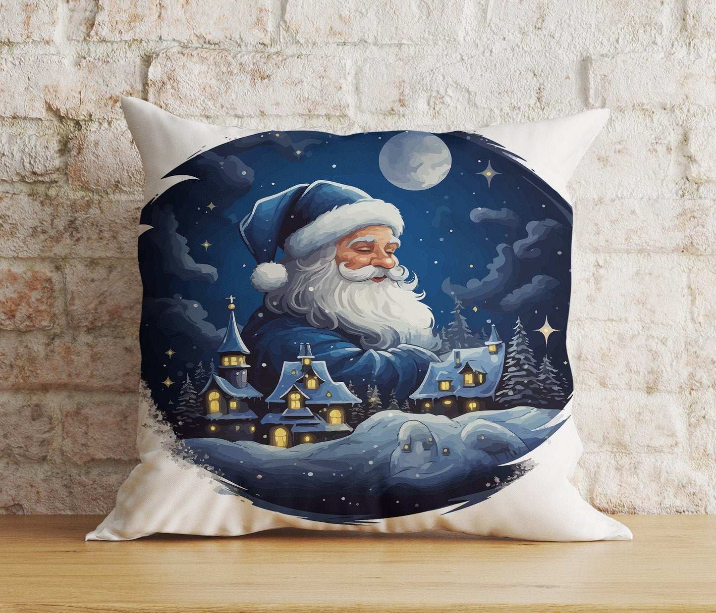 Onay 4 / 12 x 12 inch (30 x 30 cm) Double Side Santa's Sleigh Santa Claus Reindeer Print Cushion Cover