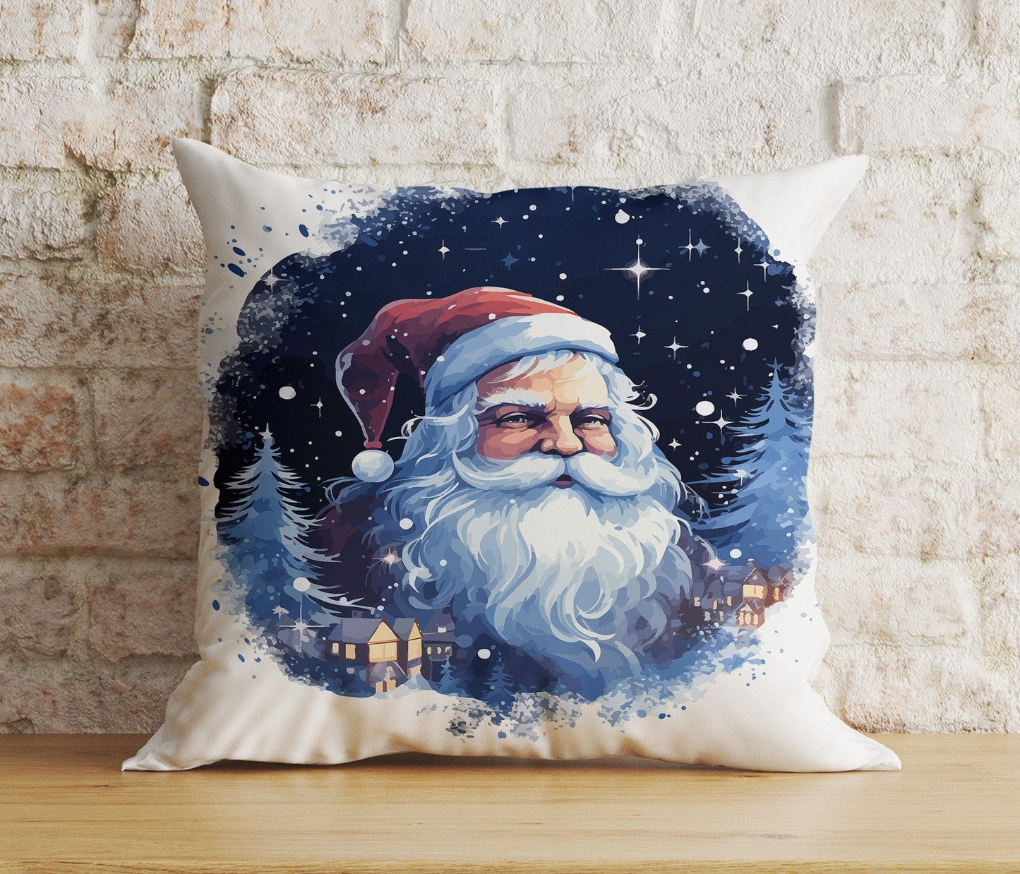 Onay 3 / 12 x 12 inch (30 x 30 cm) Double Side Santa's Sleigh Santa Claus Reindeer Print Cushion Cover