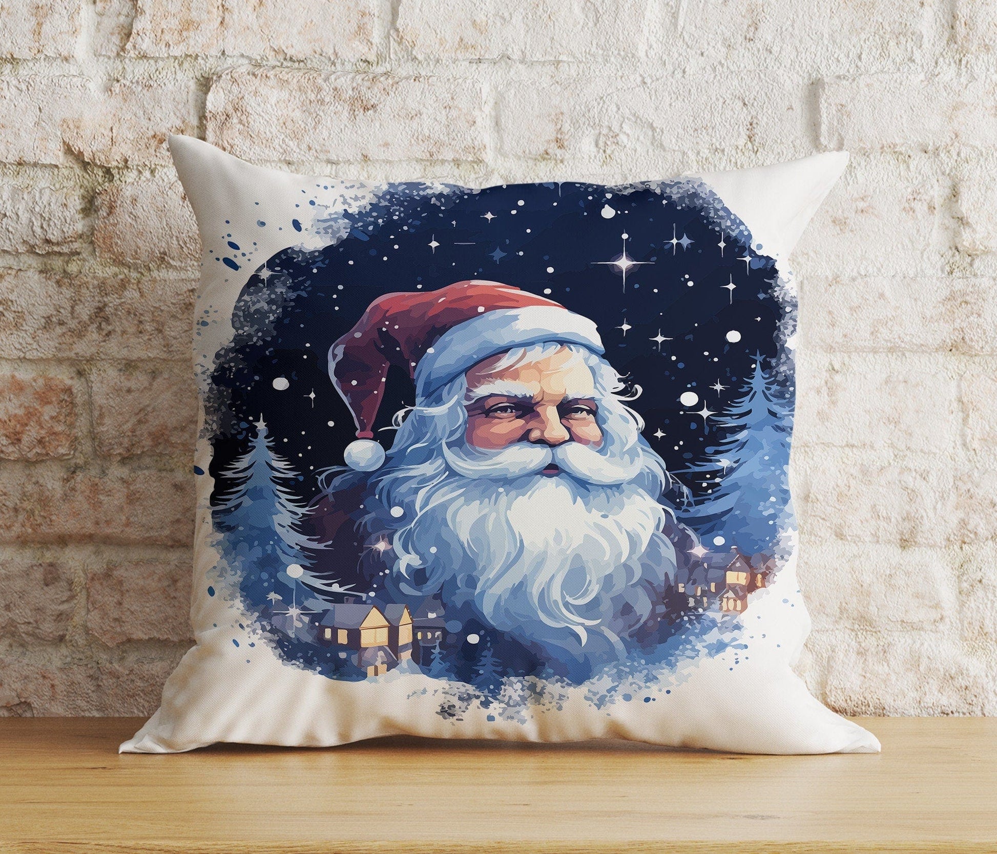 Onay 3 / 12 x 12 inch (30 x 30 cm) Double Side Santa's Sleigh Santa Claus Reindeer Print Cushion Cover