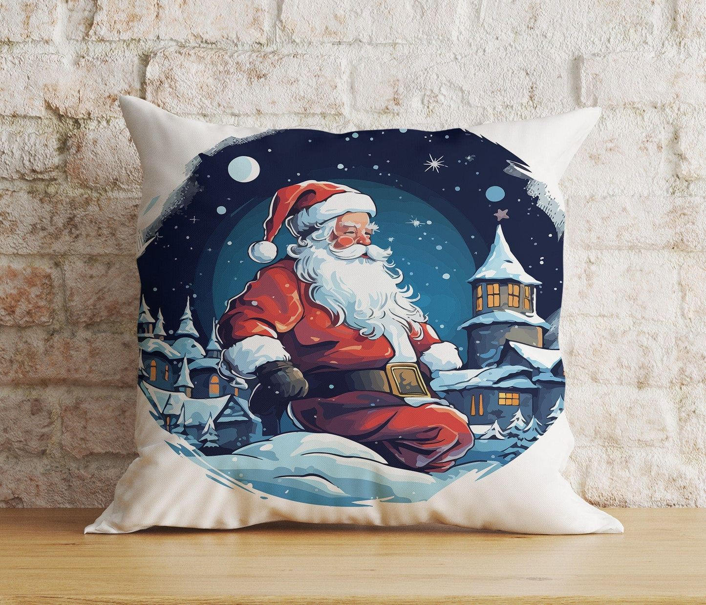 Onay 2 / 12 x 12 inch (30 x 30 cm) Double Side Santa's Sleigh Santa Claus Reindeer Print Cushion Cover