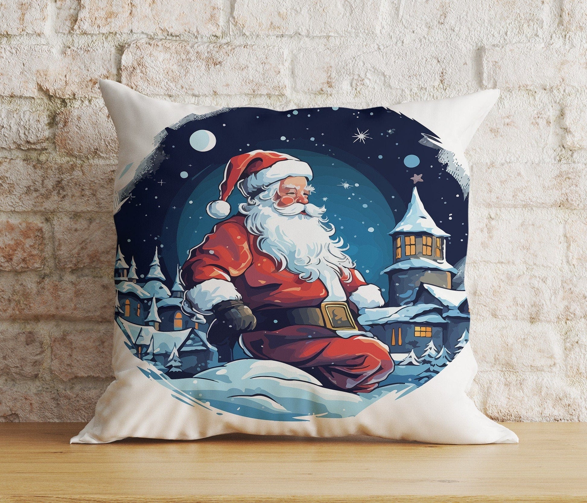 Onay 2 / 12 x 12 inch (30 x 30 cm) Double Side Santa's Sleigh Santa Claus Reindeer Print Cushion Cover