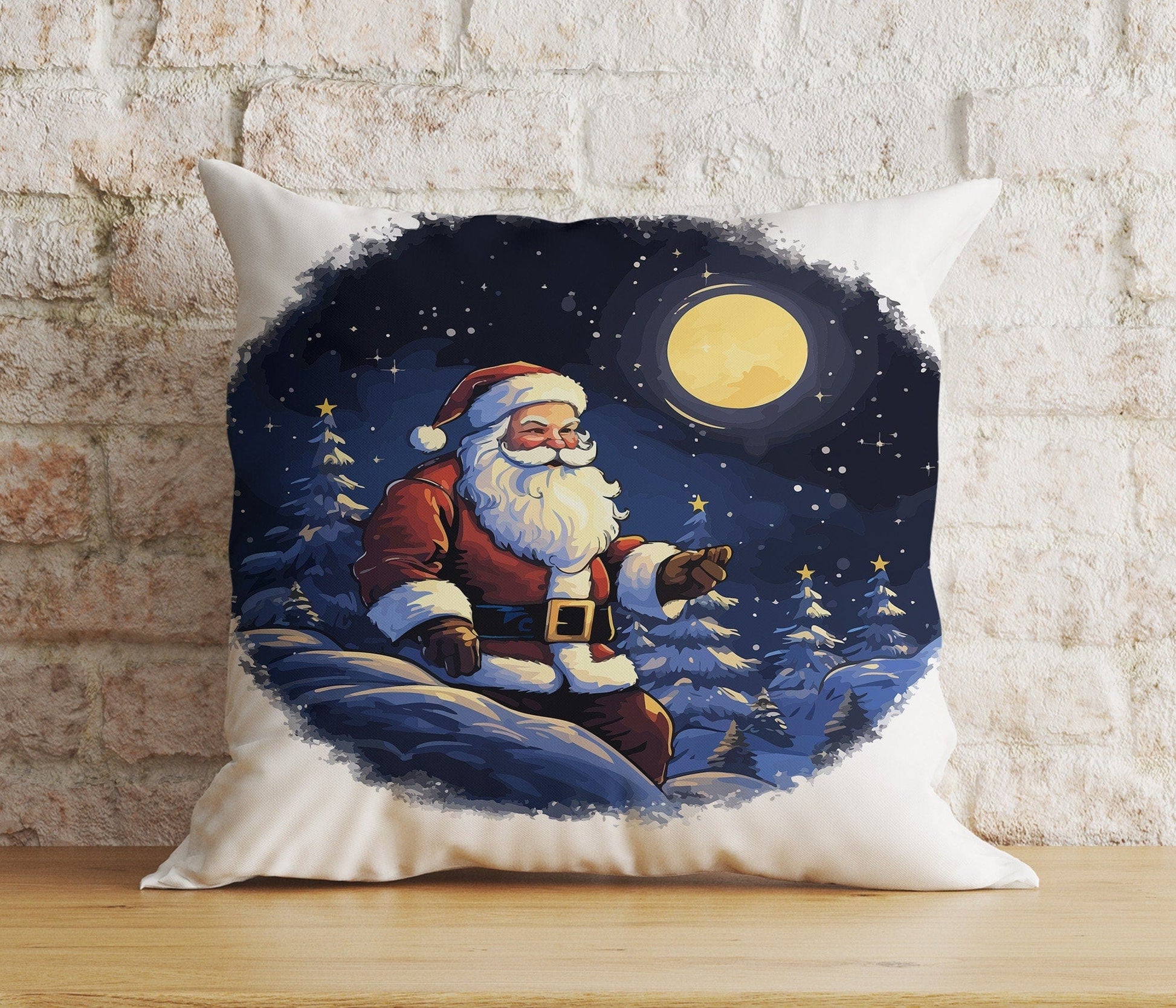 Onay 1 / 12 x 12 inch (30 x 30 cm) Double Side Santa's Sleigh Santa Claus Reindeer Print Cushion Cover