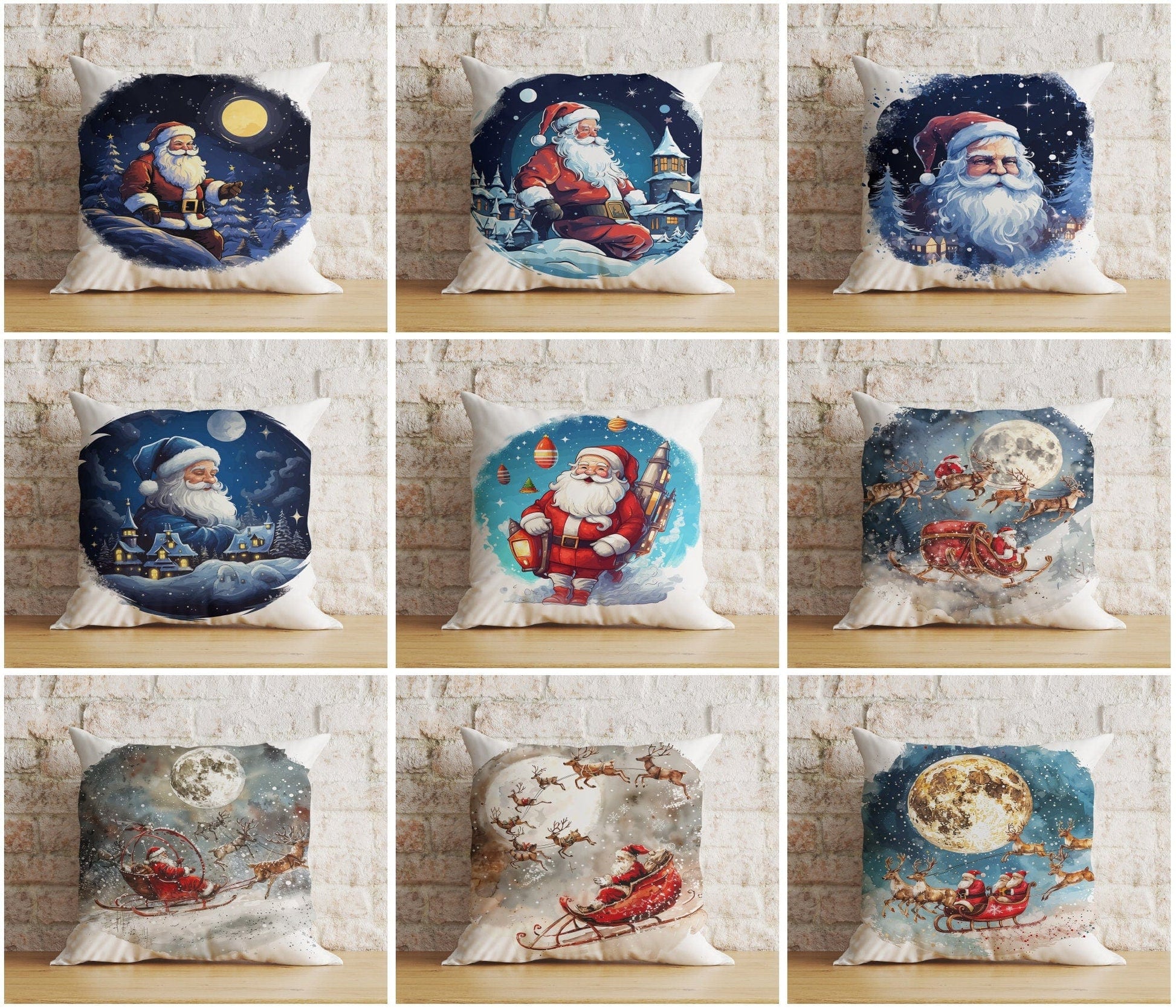 Onay Santa's Sleigh Santa Claus Reindeer Print Cushion Cover