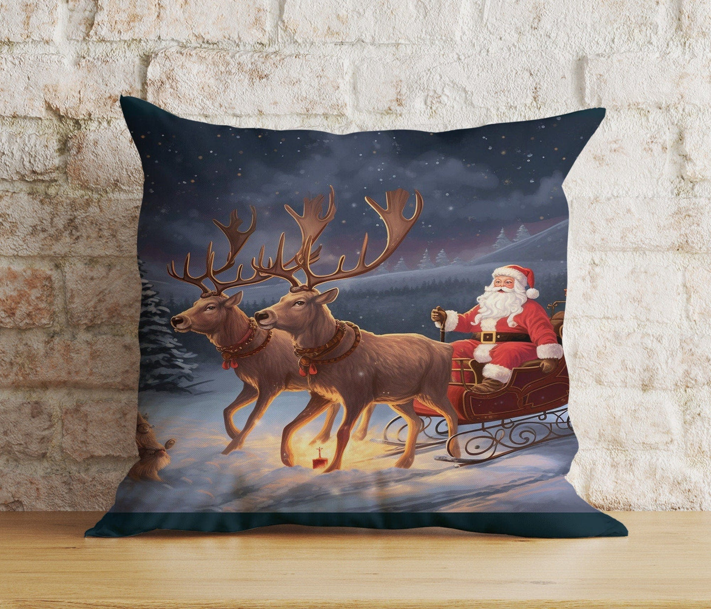 Onay 9 / 12 x 12 inch (30 x 30 cm) Double Side Santa's Sleigh Santa Claus Reindeer Winter Cushion Cover