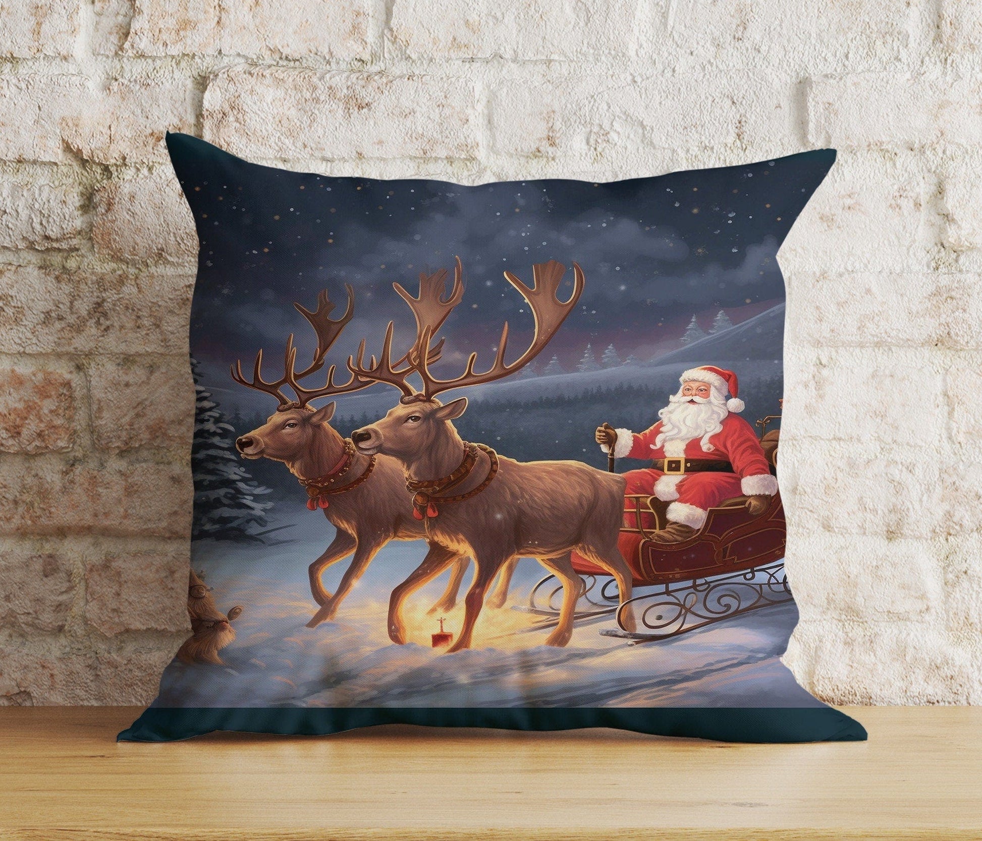 Onay 9 / 12 x 12 inch (30 x 30 cm) Double Side Santa's Sleigh Santa Claus Reindeer Winter Cushion Cover
