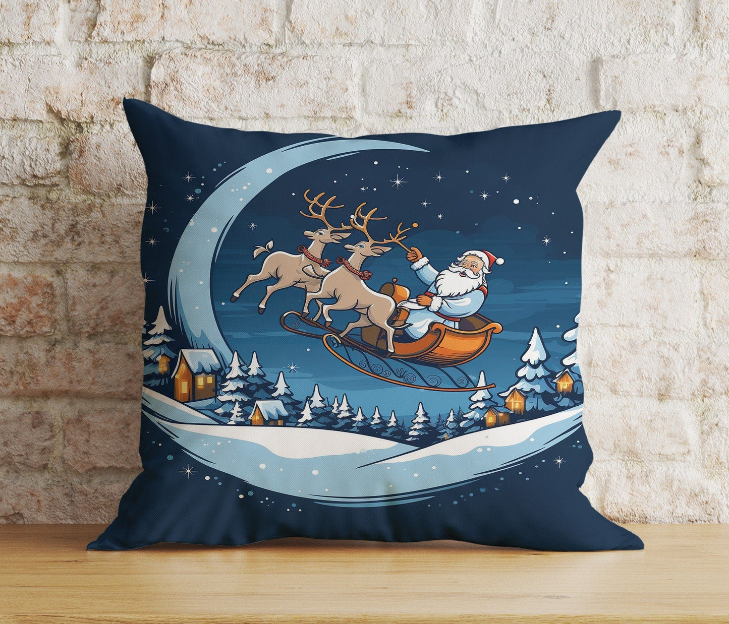 Onay 8 / 12 x 12 inch (30 x 30 cm) Double Side Santa's Sleigh Santa Claus Reindeer Winter Cushion Cover