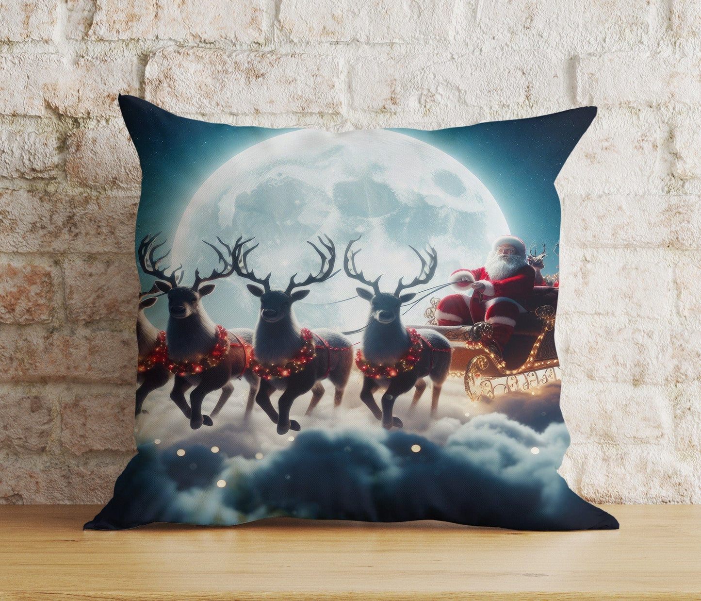 Onay 7 / 12 x 12 inch (30 x 30 cm) Double Side Santa's Sleigh Santa Claus Reindeer Winter Cushion Cover