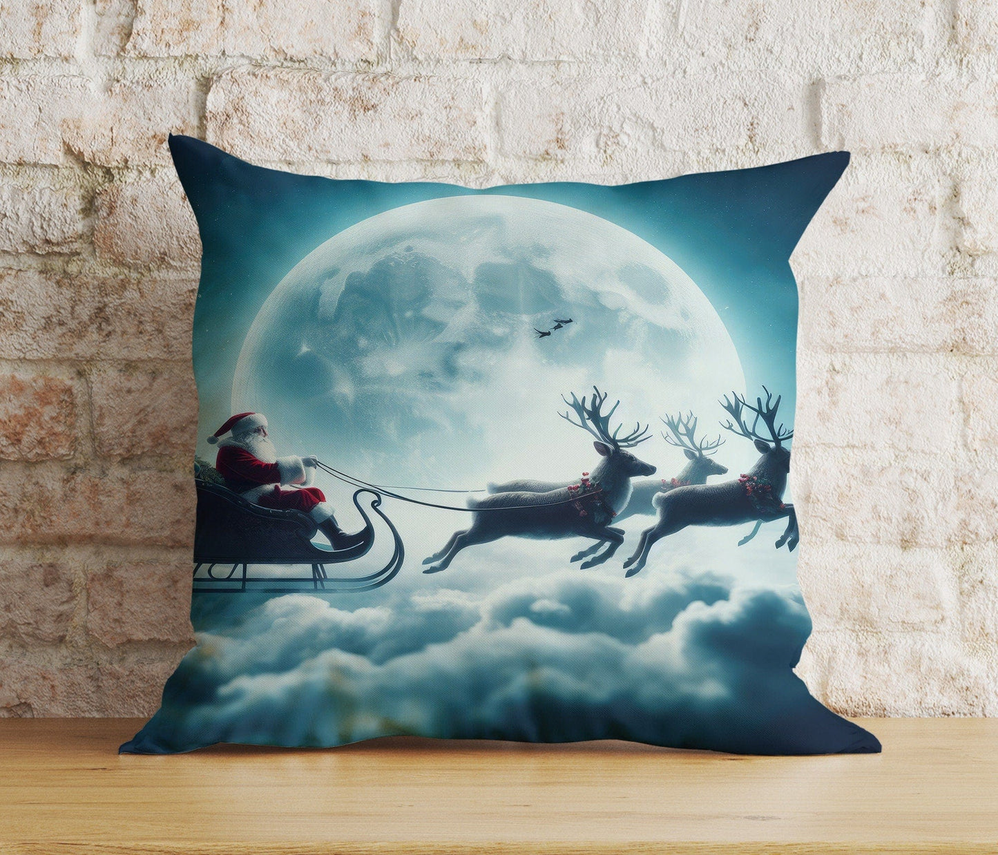 Onay 6 / 12 x 12 inch (30 x 30 cm) Double Side Santa's Sleigh Santa Claus Reindeer Winter Cushion Cover